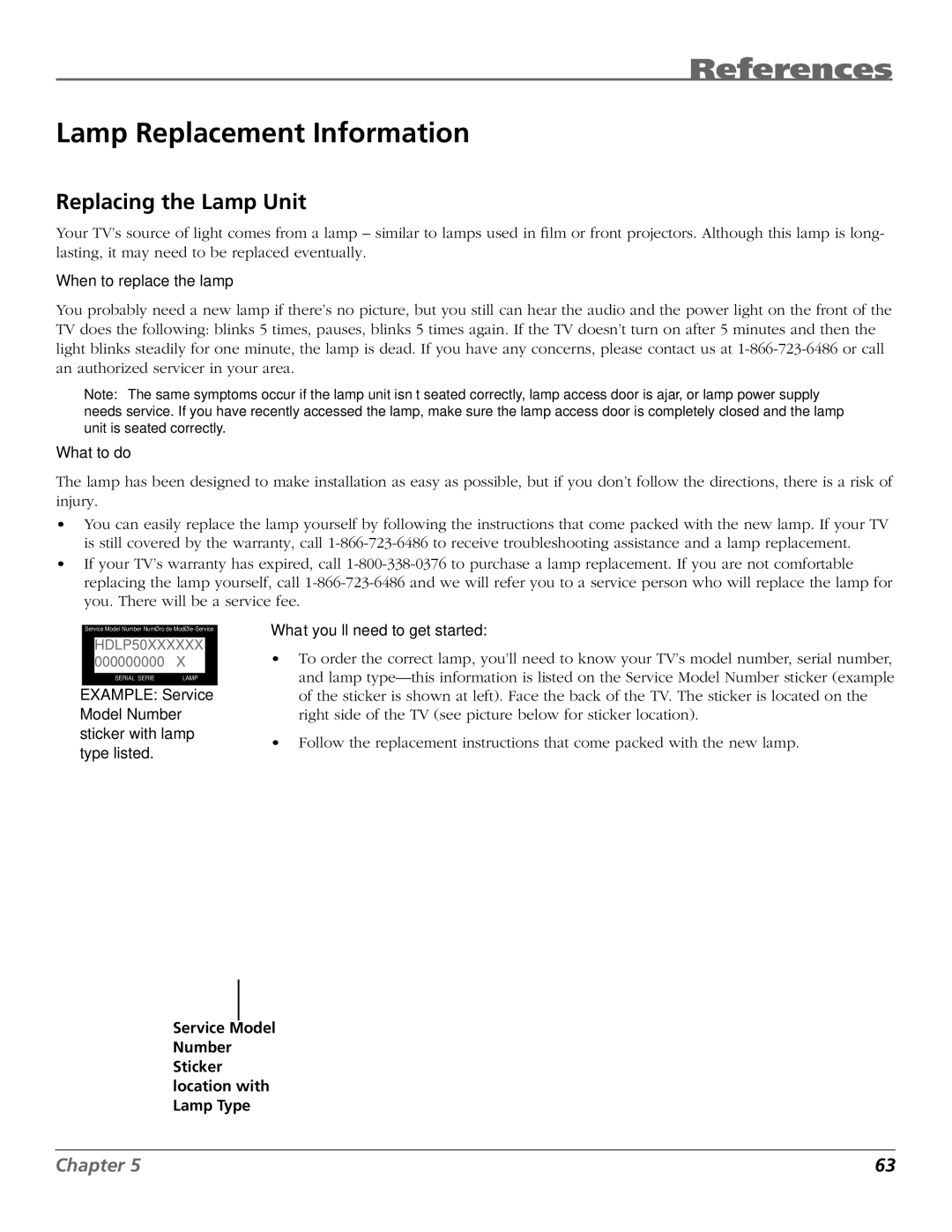RCA HDTV manual Lamp Replacement Information, Replacing the Lamp Unit 