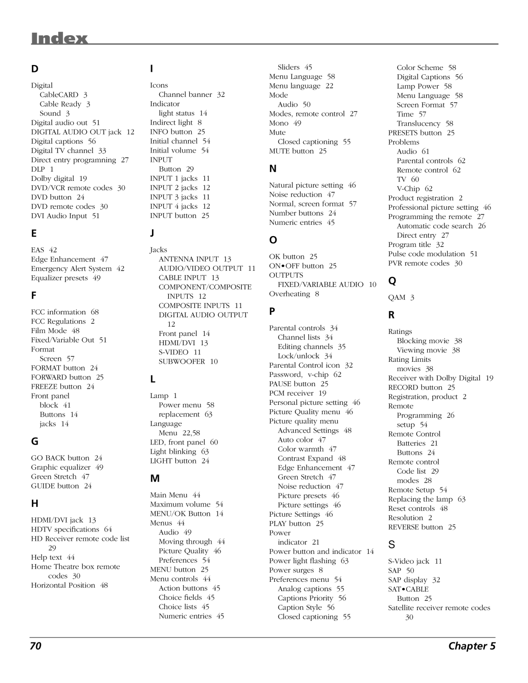 RCA HDTV manual Outputs FIXED/VARIABLE Audio 