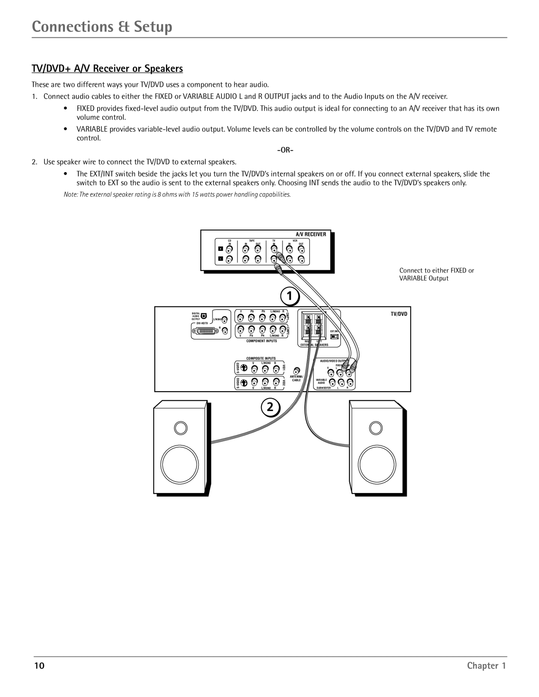 RCA HDTV/DVD Monitor manual TV/DVD+ A/V Receiver or Speakers, Connect to either Fixed or Variable Output 