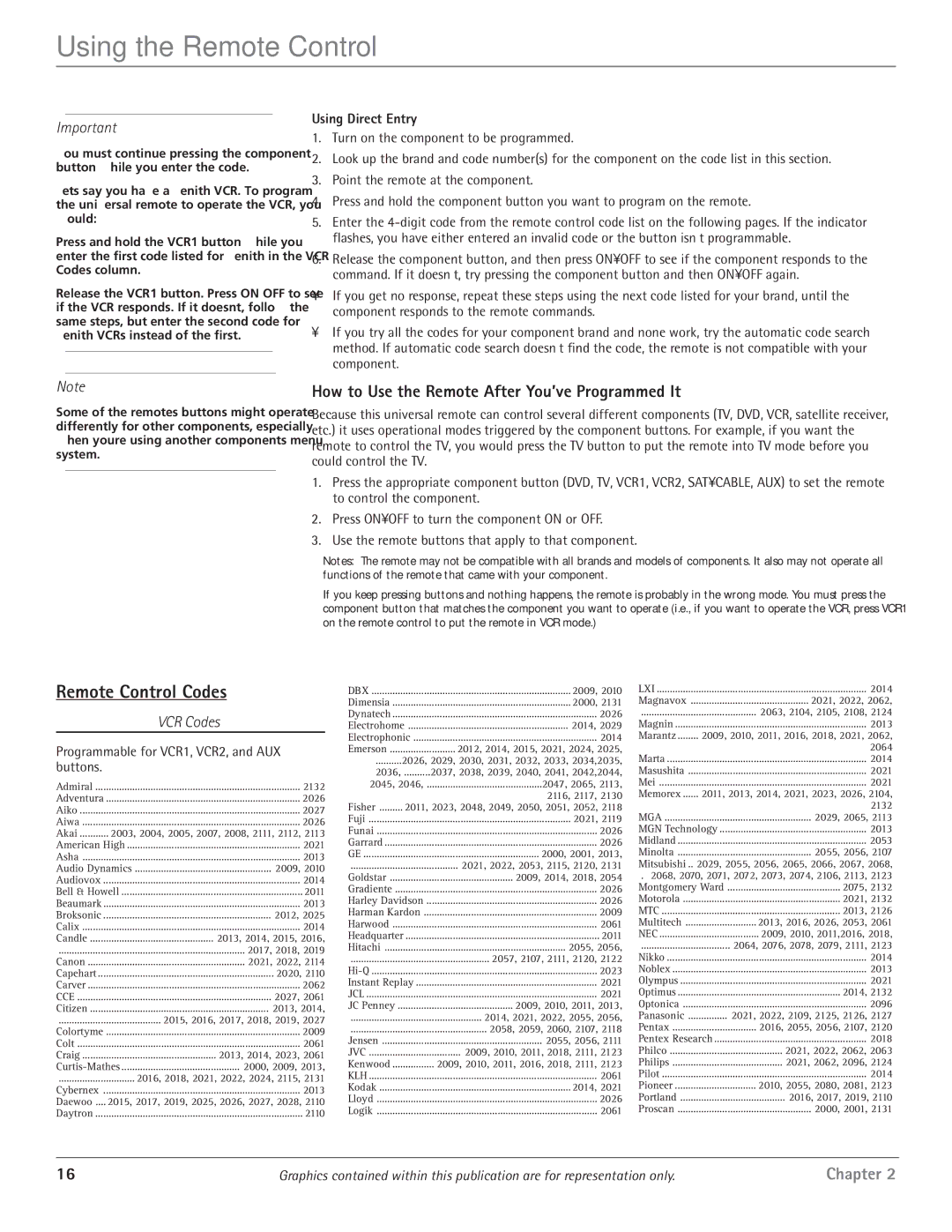 RCA HDTV/DVD Monitor Remote Control Codes, How to Use the Remote After You’ve Programmed It, VCR Codes, Using Direct Entry 