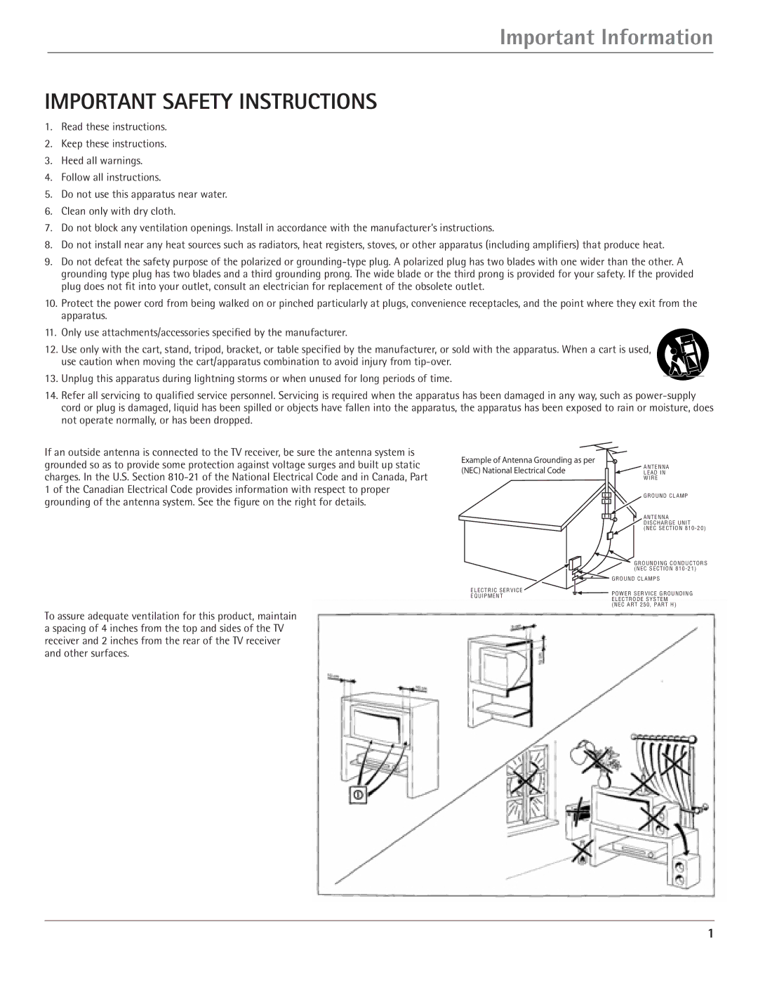 RCA HDTV/DVD Monitor manual Important Safety Instructions 