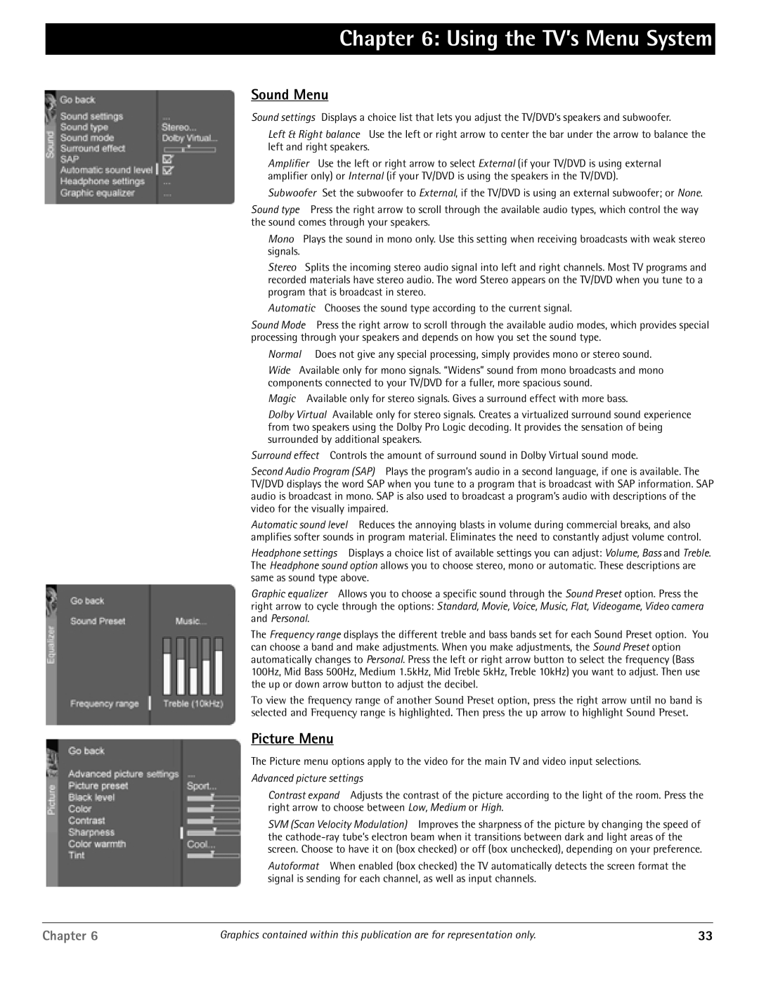 RCA HDTV/DVD Monitor manual Using the TV’s Menu System, Picture Menu 