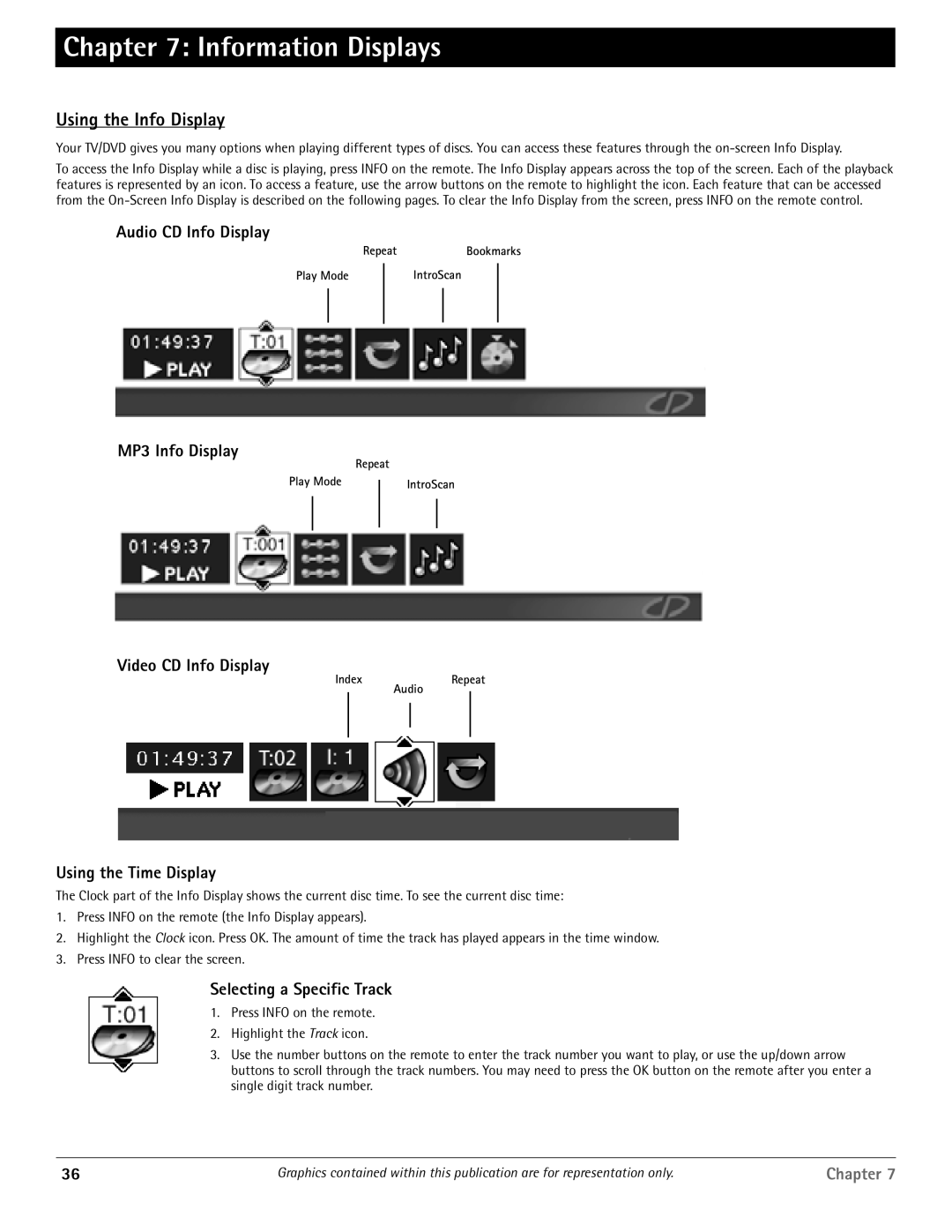 RCA HDTV/DVD Monitor manual Information Displays, Using the Info Display 