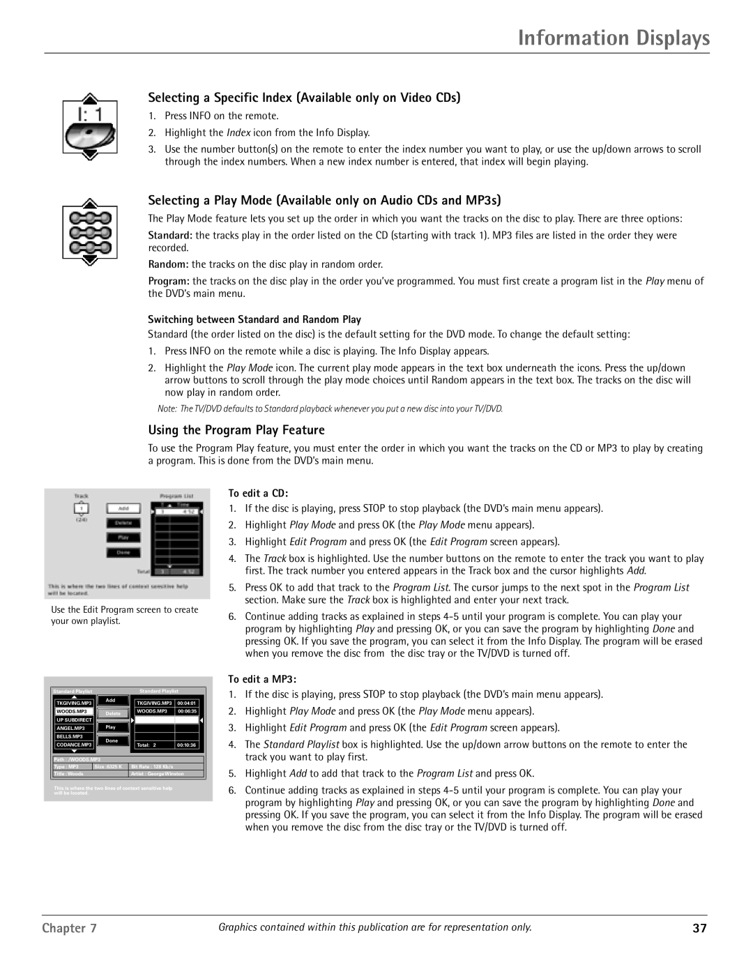 RCA HDTV/DVD Monitor manual Information Displays, Selecting a Specific Index Available only on Video CDs 