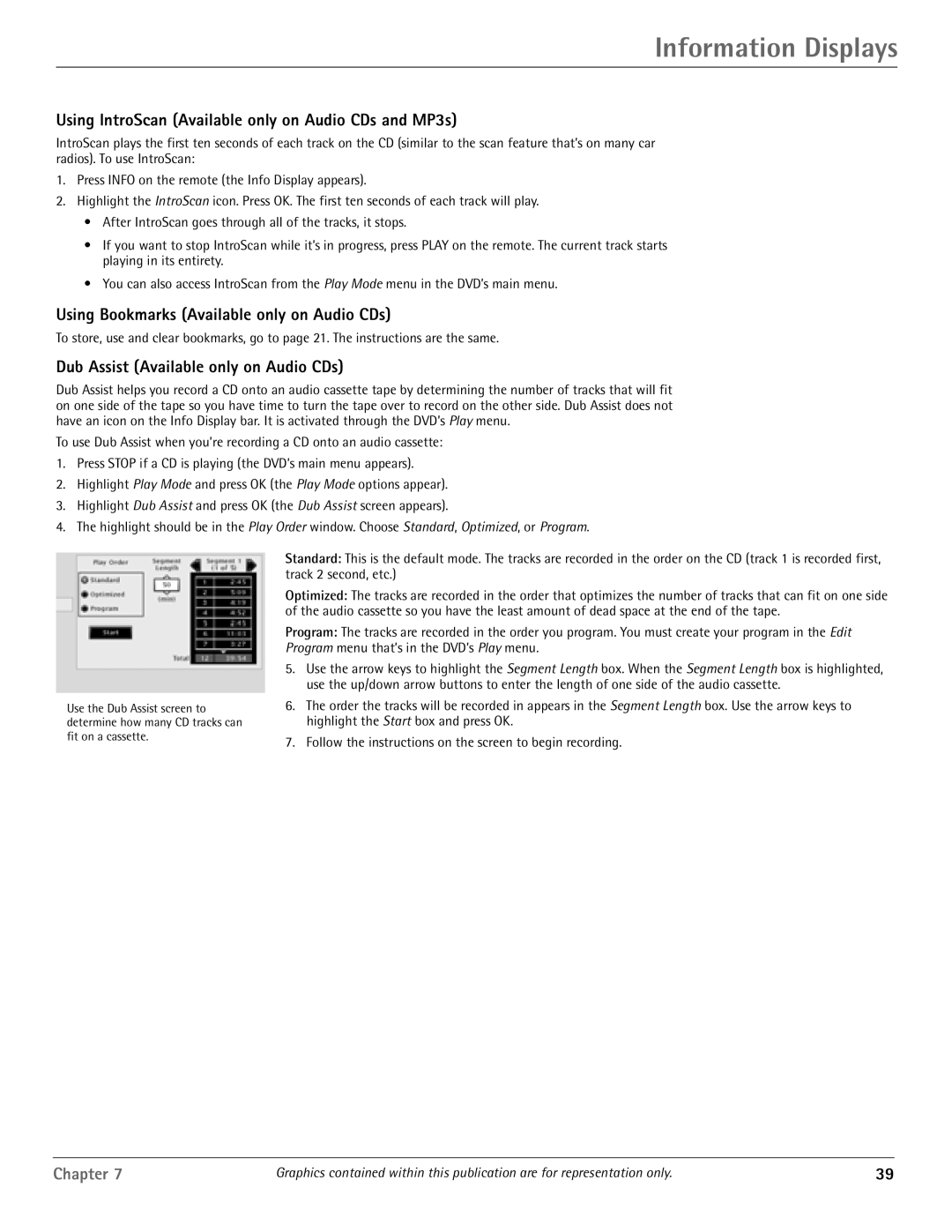 RCA HDTV/DVD Monitor Using IntroScan Available only on Audio CDs and MP3s, Using Bookmarks Available only on Audio CDs 