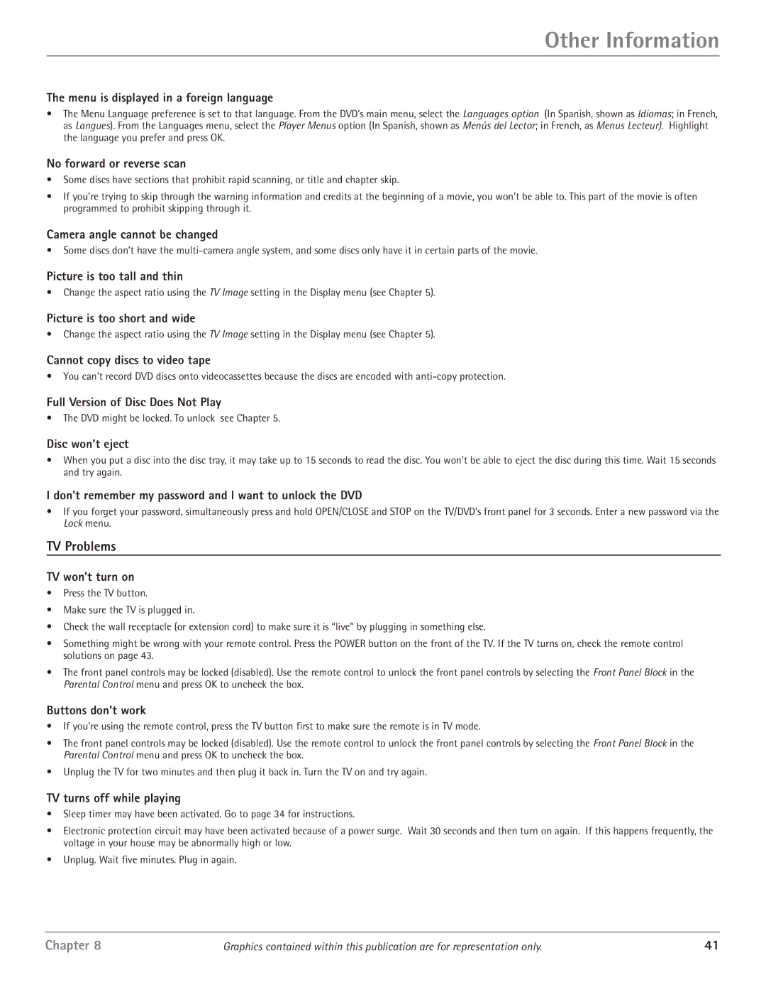 RCA HDTV/DVD Monitor manual Other Information, TV Problems 