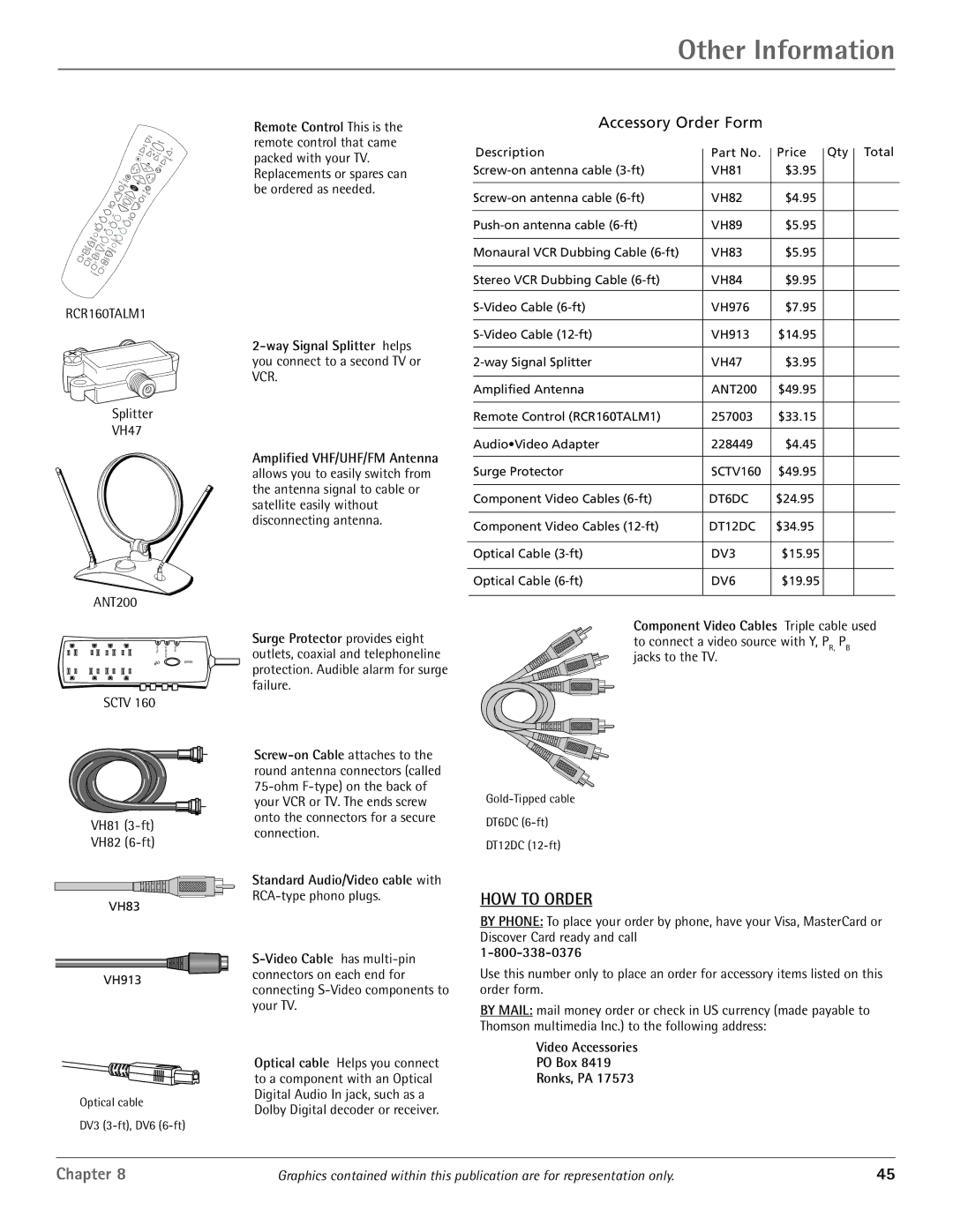 RCA HDTV/DVD Monitor manual RCR160TALM1, Video Accessories PO Box Ronks, PA 