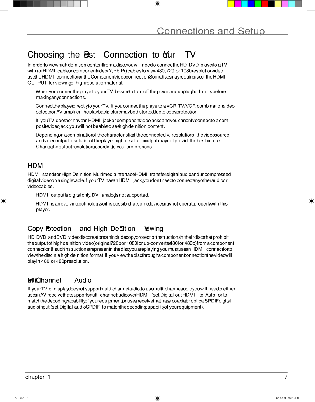 RCA HDV5000 Choosing the Best Connection to Your TV, Copy Protection and High Definition Viewing, Multi-Channel Audio 