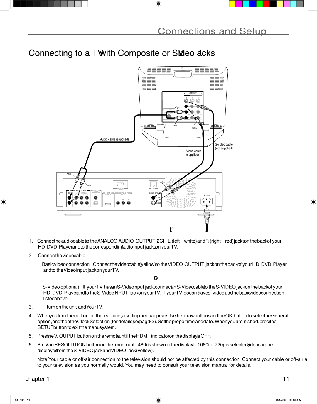 RCA HDV5000 manual Connecting to a TV with Composite or S-Video Jacks 