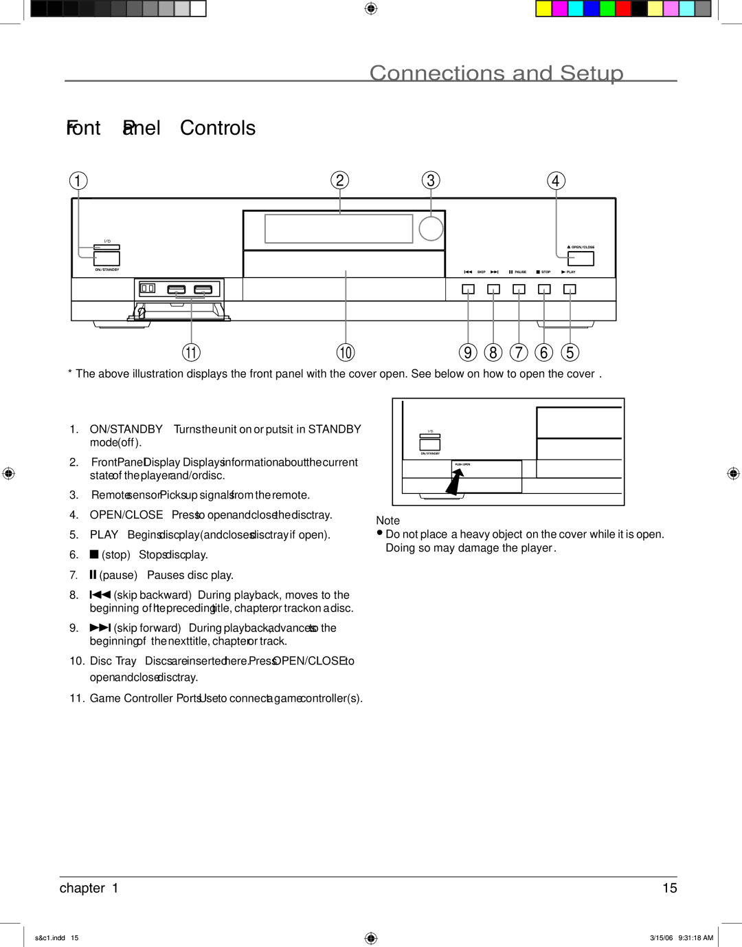 RCA HDV5000 manual Front Panel Controls, Pause Pauses disc play 