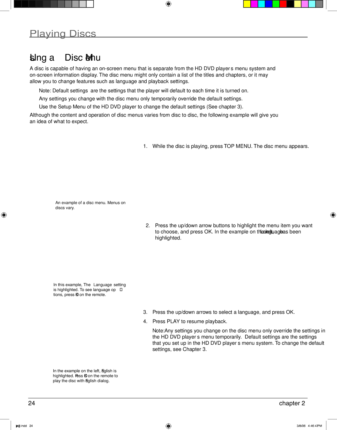 RCA HDV5000 manual Using a Disc Menu 