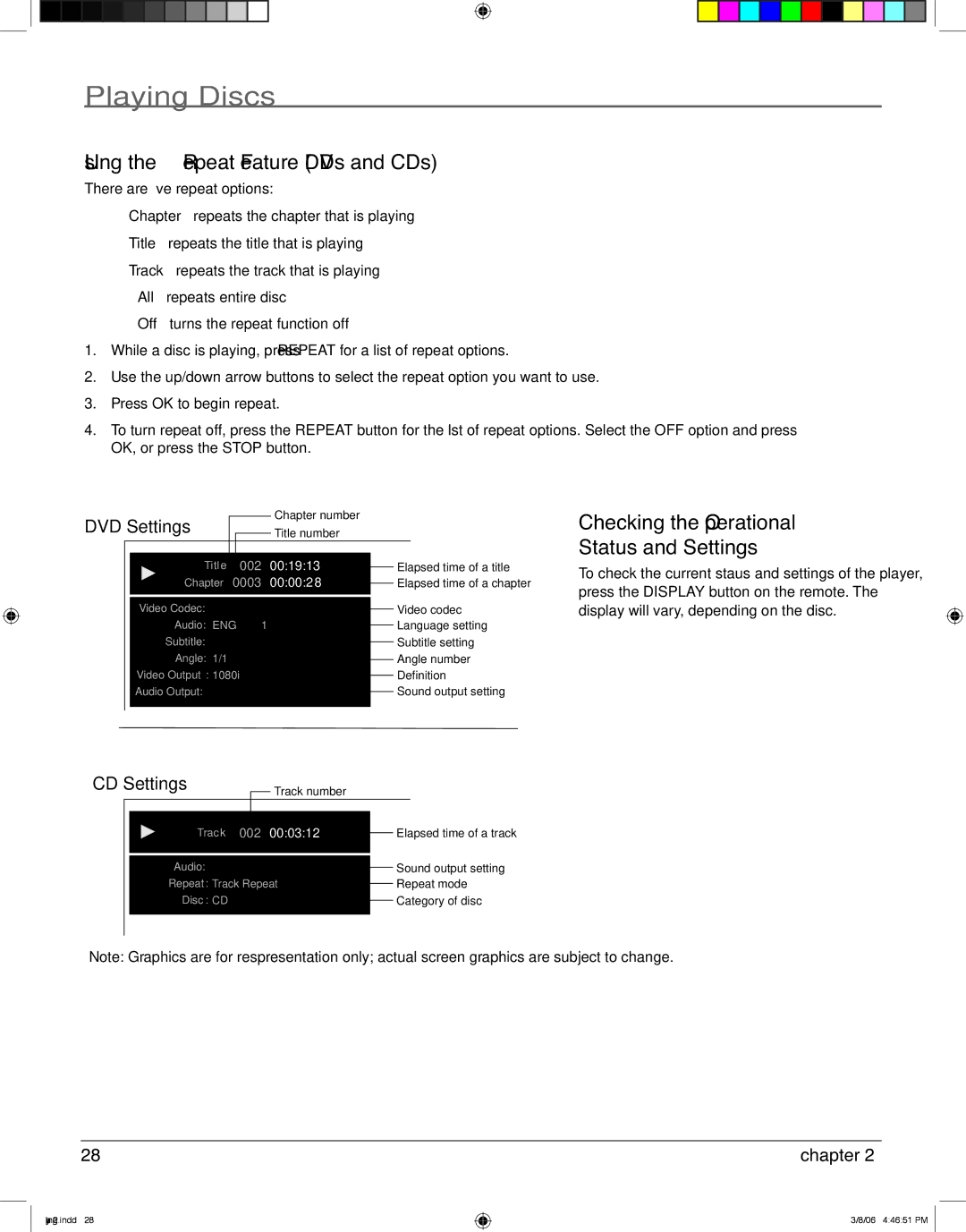 RCA HDV5000 manual Using the Repeat Feature DVDs and CDs, DVD Settings 