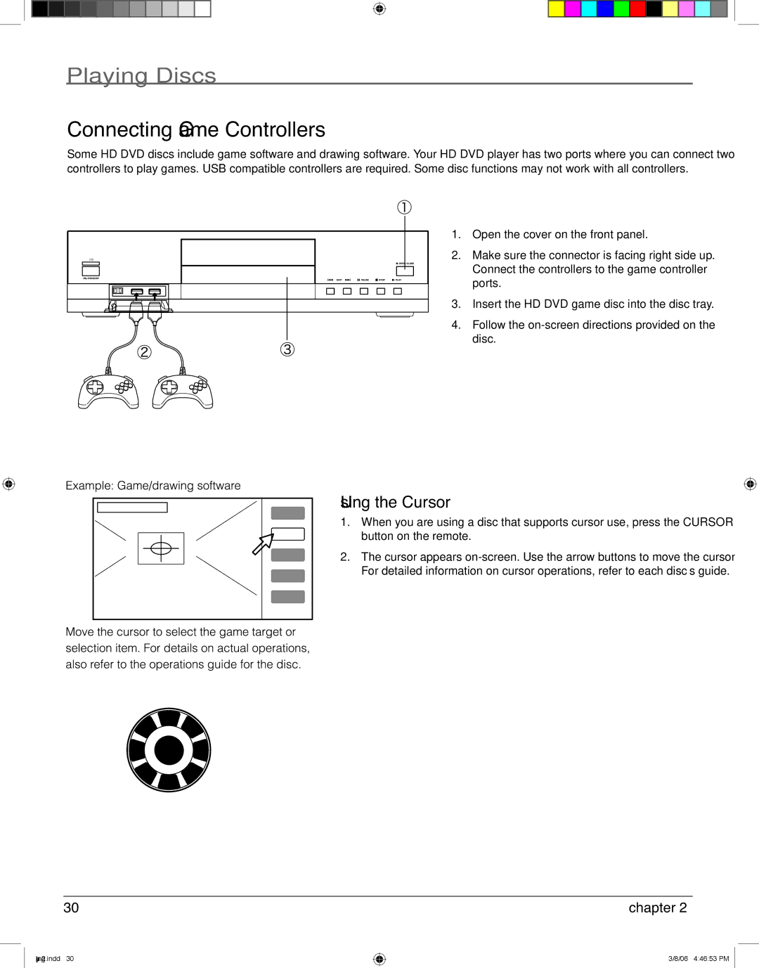 RCA HDV5000 manual Connecting Game Controllers, Using the Cursor 