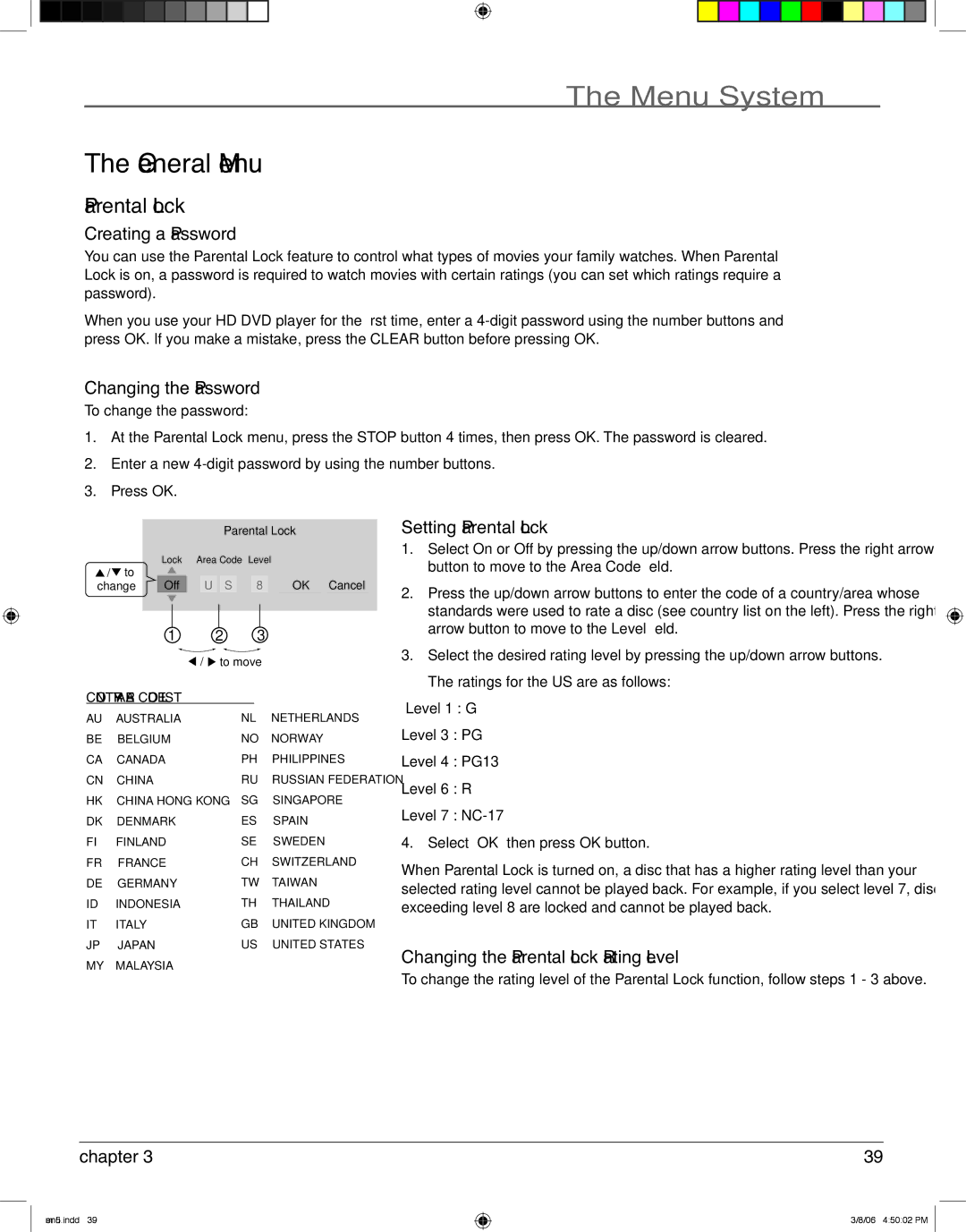 RCA HDV5000 manual General Menu, Parental Lock 