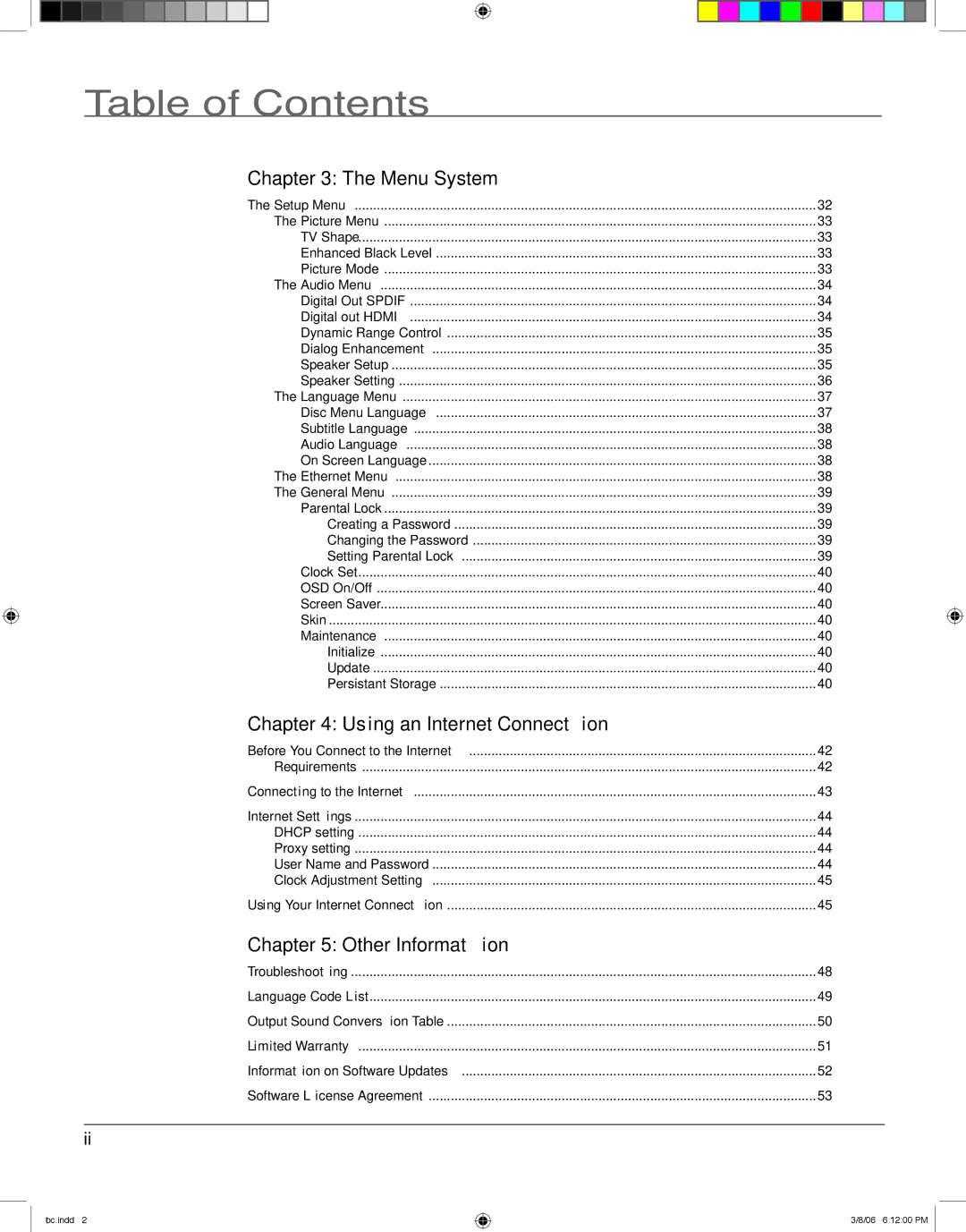 RCA HDV5000 manual Table of Contents 