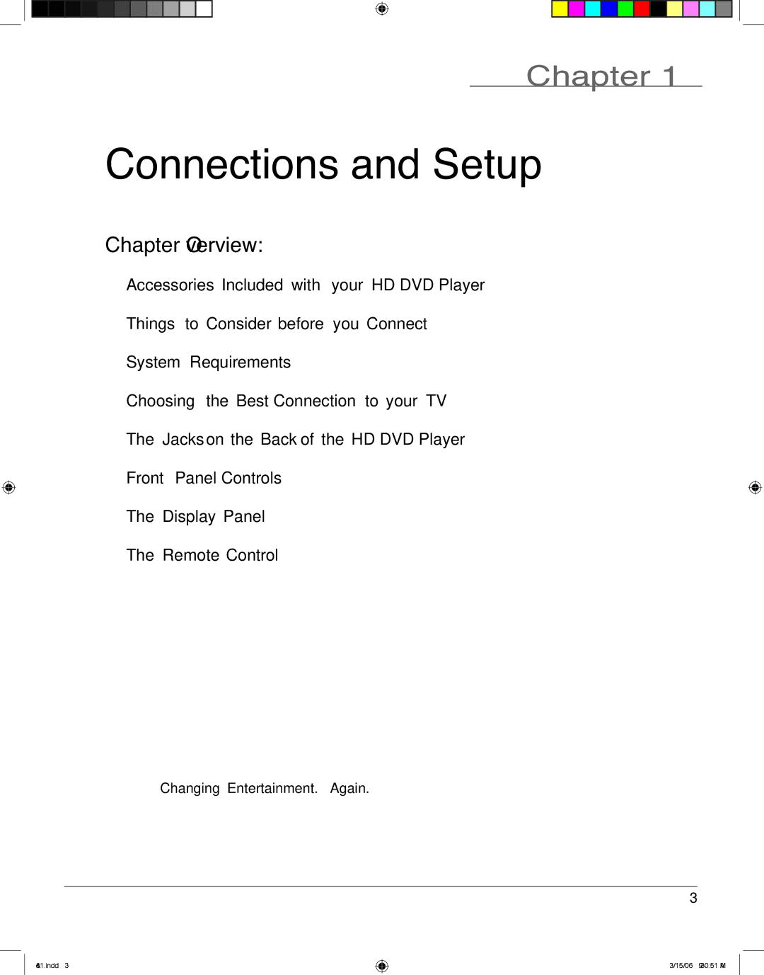 RCA HDV5000 manual Connections and Setup, Chapter Overview 