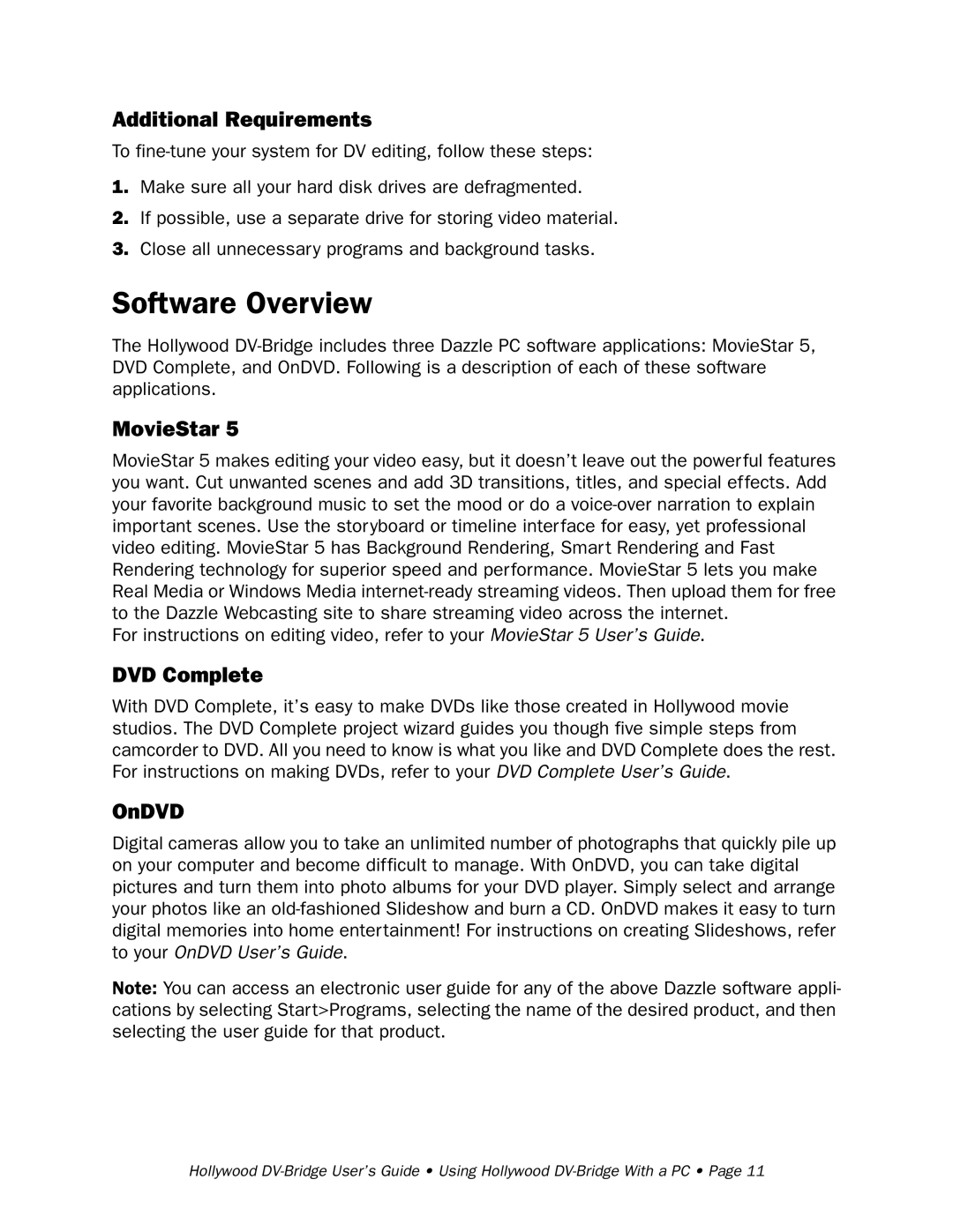 RCA Hollywood DV-Bridge manual Software Overview, Additional Requirements 