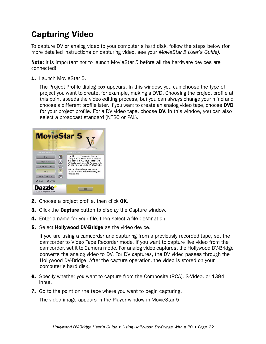 RCA Hollywood DV-Bridge manual Capturing Video 