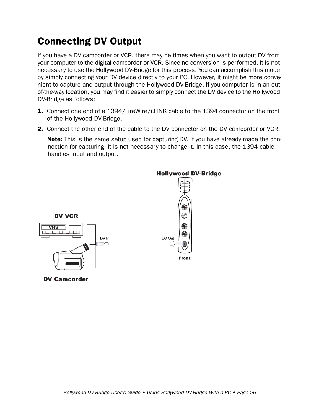 RCA Hollywood DV-Bridge manual Connecting DV Output, Dv Vcr 