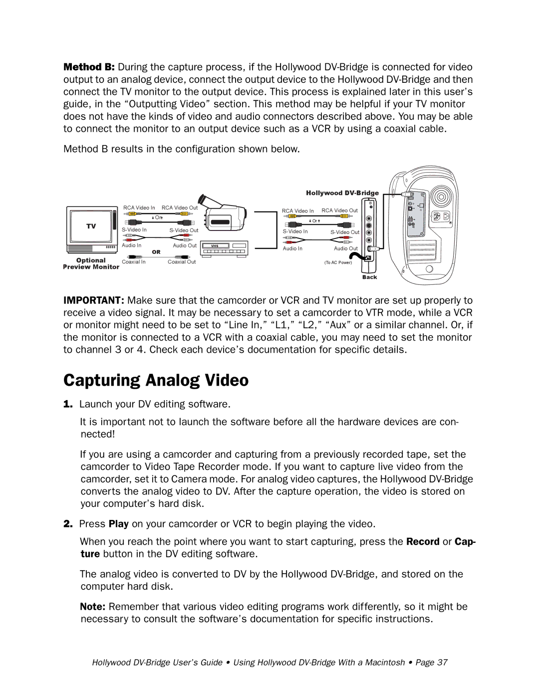 RCA Hollywood DV-Bridge manual Capturing Analog Video 