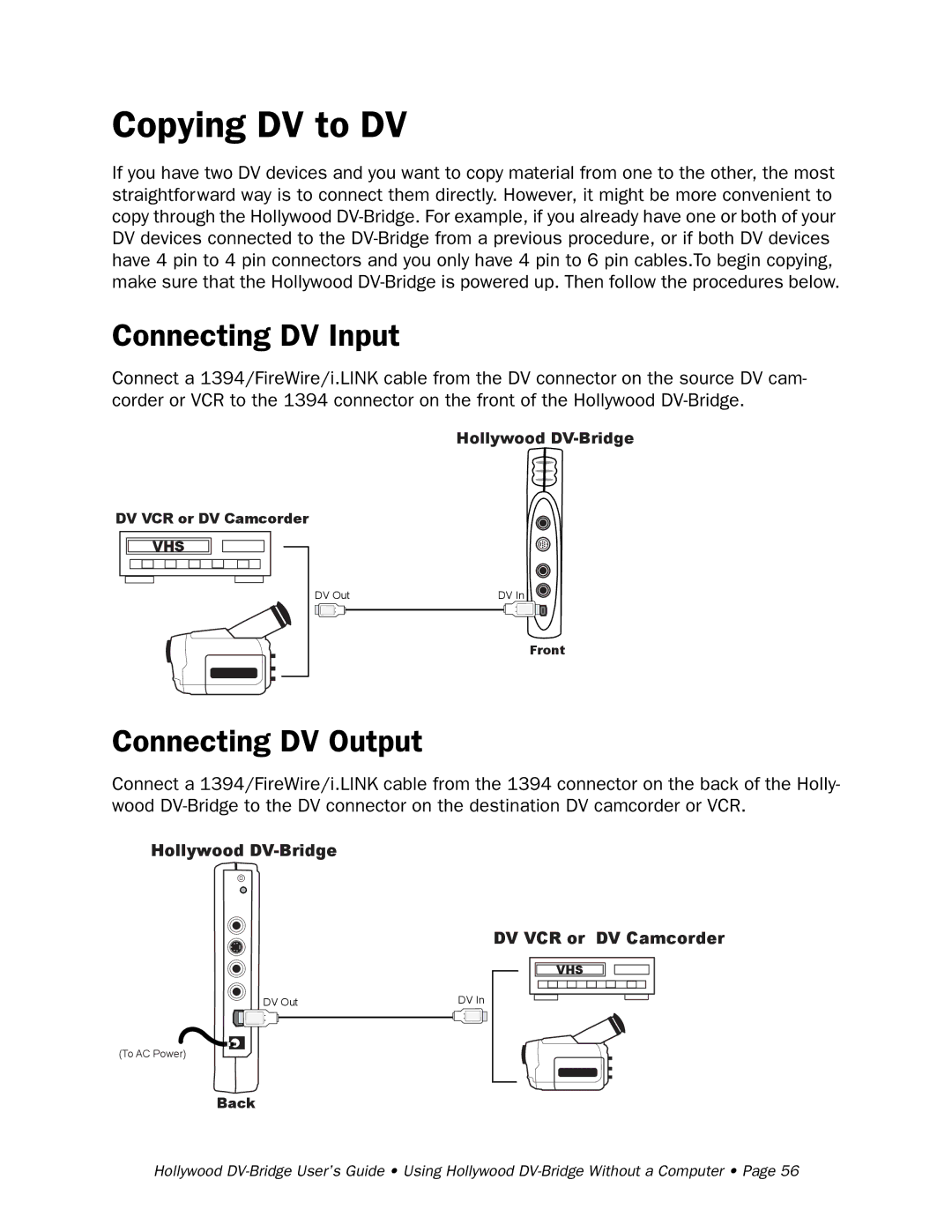 RCA manual Copying DV to DV, Hollywood DV-Bridge DV VCR or DV Camcorder 