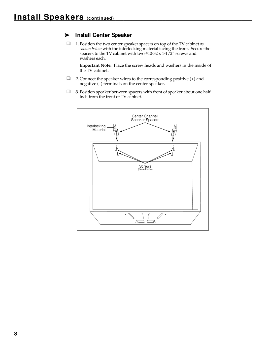 RCA HT35752BD manual Install Center Speaker 