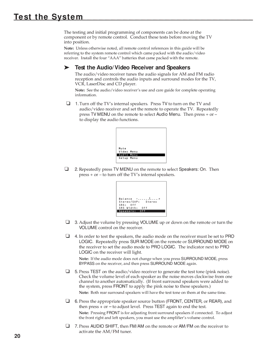 RCA HT35752BD manual Test the System, Test the Audio/Video Receiver and Speakers 