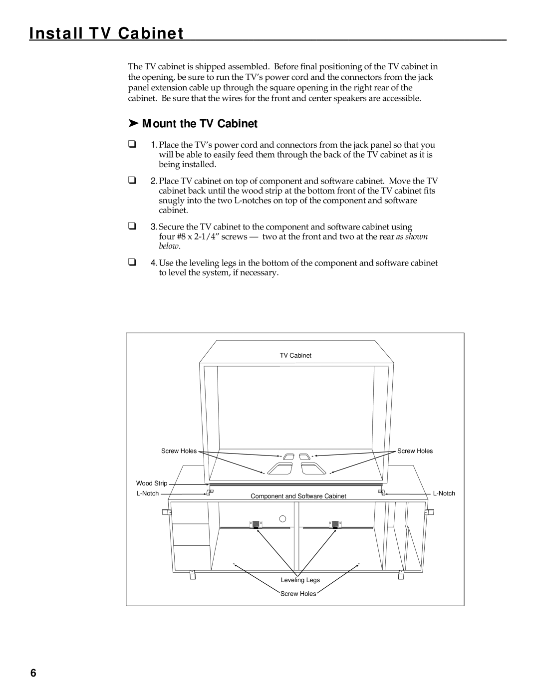 RCA HT35752BD manual Install TV Cabinet, Mount the TV Cabinet 