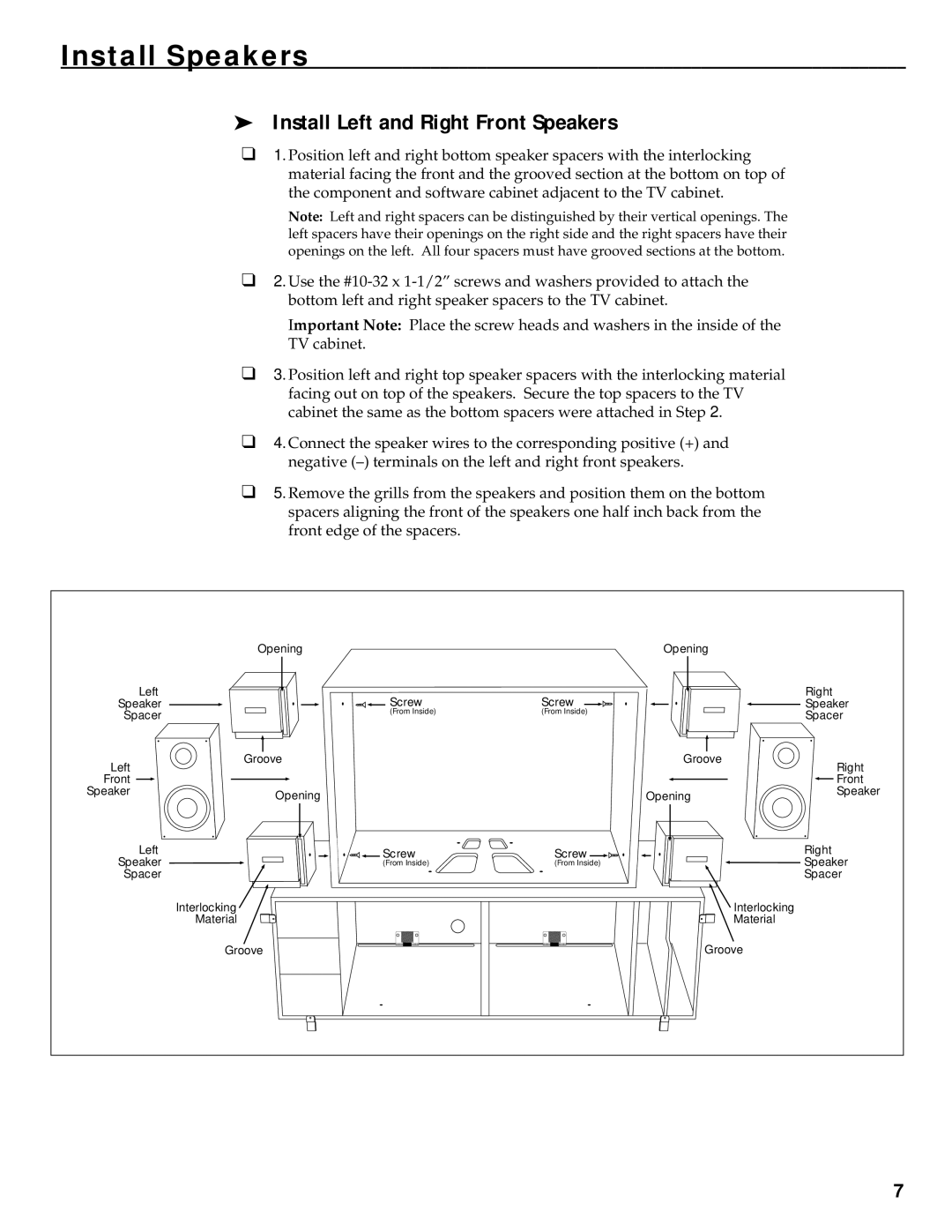 RCA HT35752BD manual Install Speakers, Install Left and Right Front Speakers 