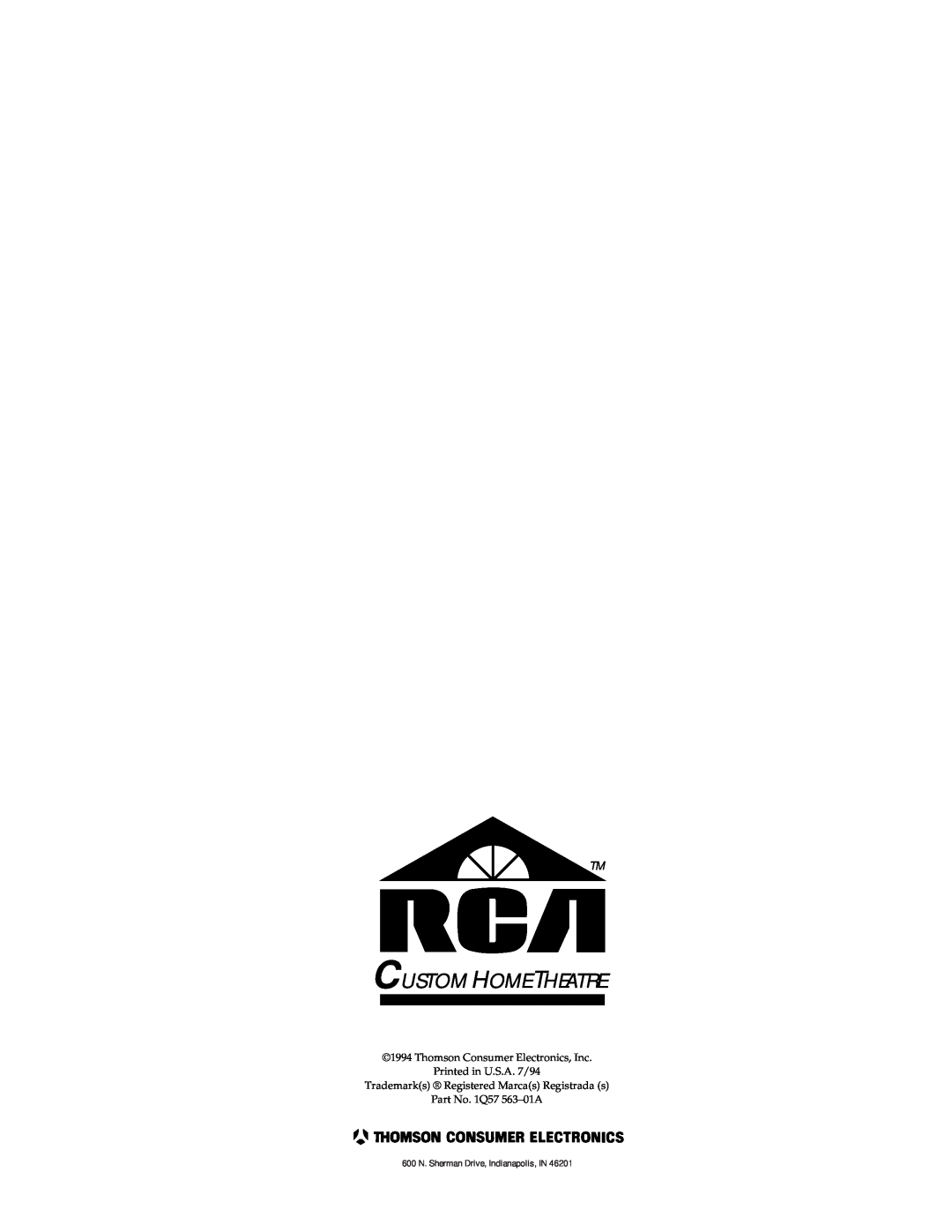 RCA HT35752BD manual Custom Hometheatre, Thomson Consumer Electronics, Inc, Trademarks Registered Marcas Registrada s 