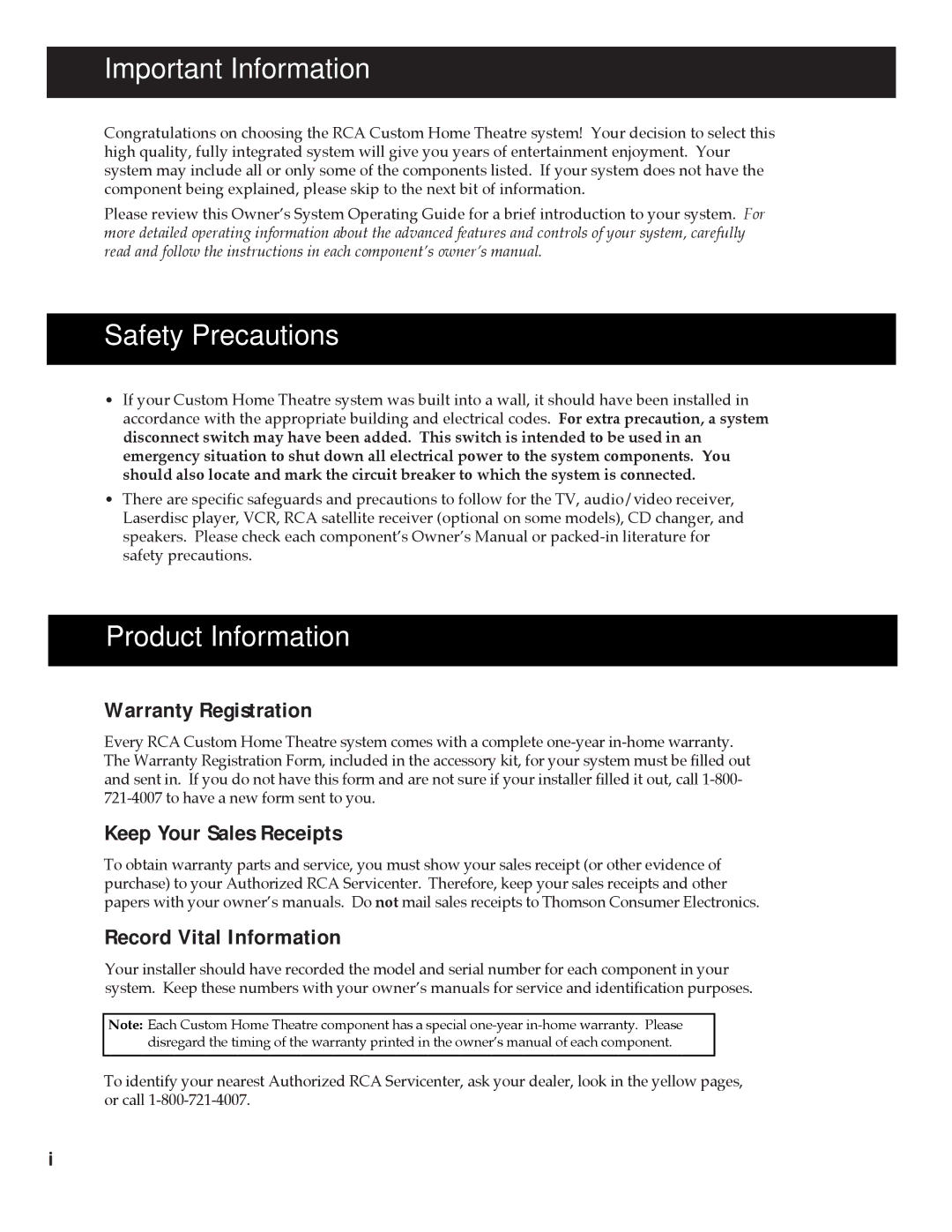 RCA 253 Series, HT60903BD, HT35713BD manual Important Information, Safety Precautions, Product Information 