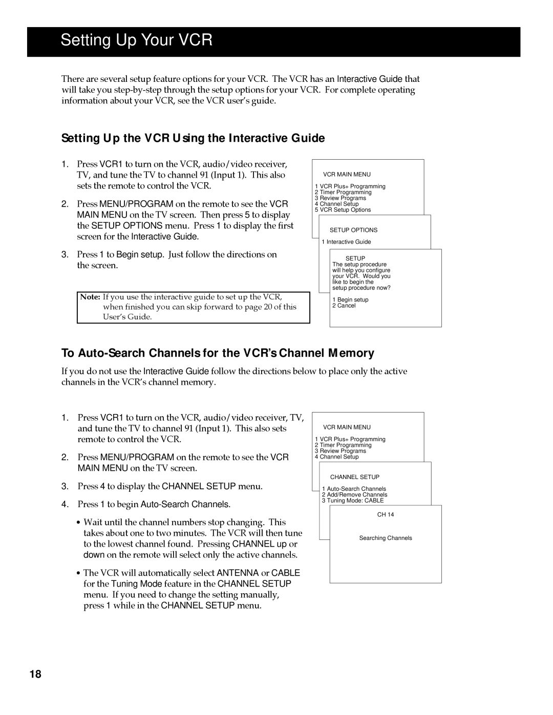 RCA HT60903BD, HT35713BD, 253 Series manual Setting Up Your VCR, Setting Up the VCR Using the Interactive Guide 