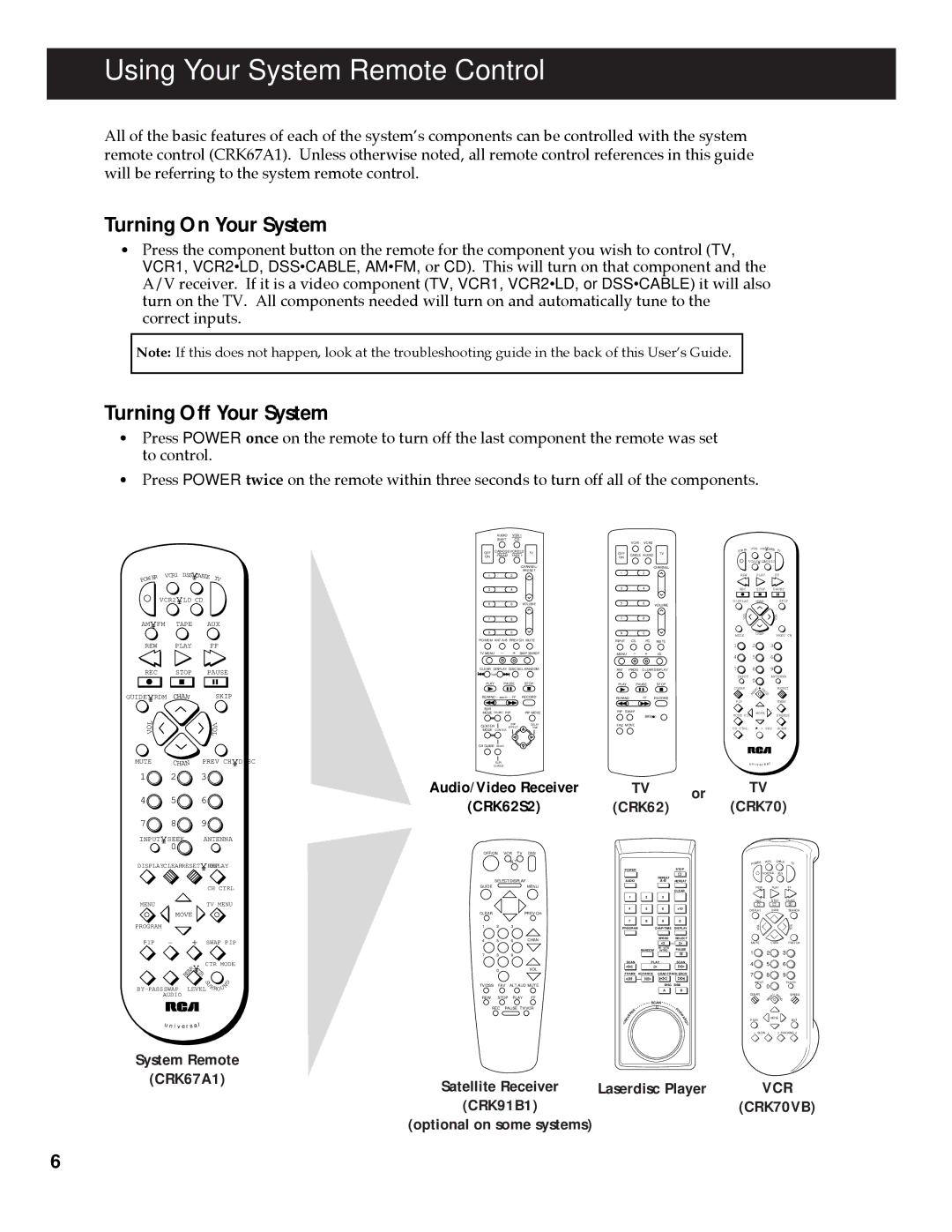 RCA HT60903BD, HT35713BD, 253 Series manual Using Your System Remote Control, Turning On Your System, Turning Off Your System 