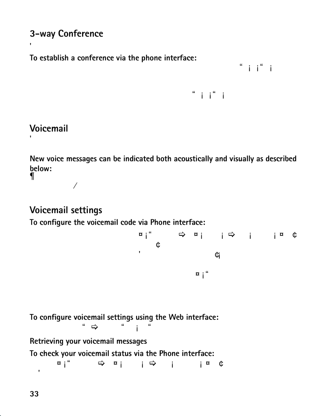 RCA IP110 manual Way Conference, Voicemail settings 