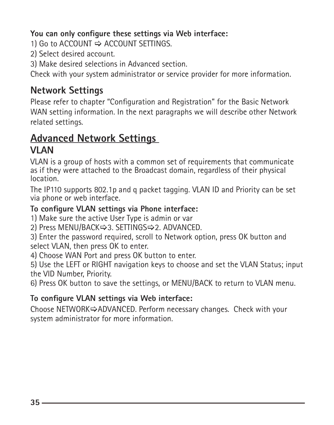 RCA IP110 manual Advanced Network Settings, You can only configure these settings via Web interface 