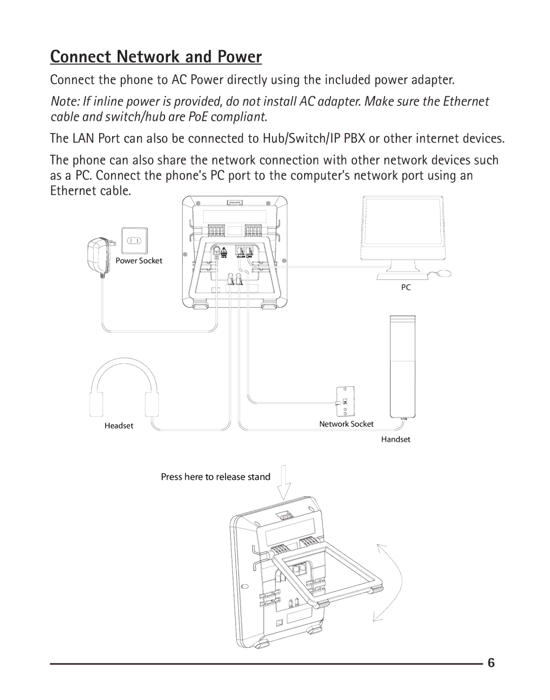 RCA IP110 manual Connect Network and Power 