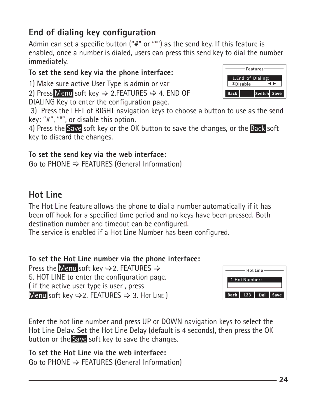 RCA IP120 manual End of dialing key configuration, Hot Line 