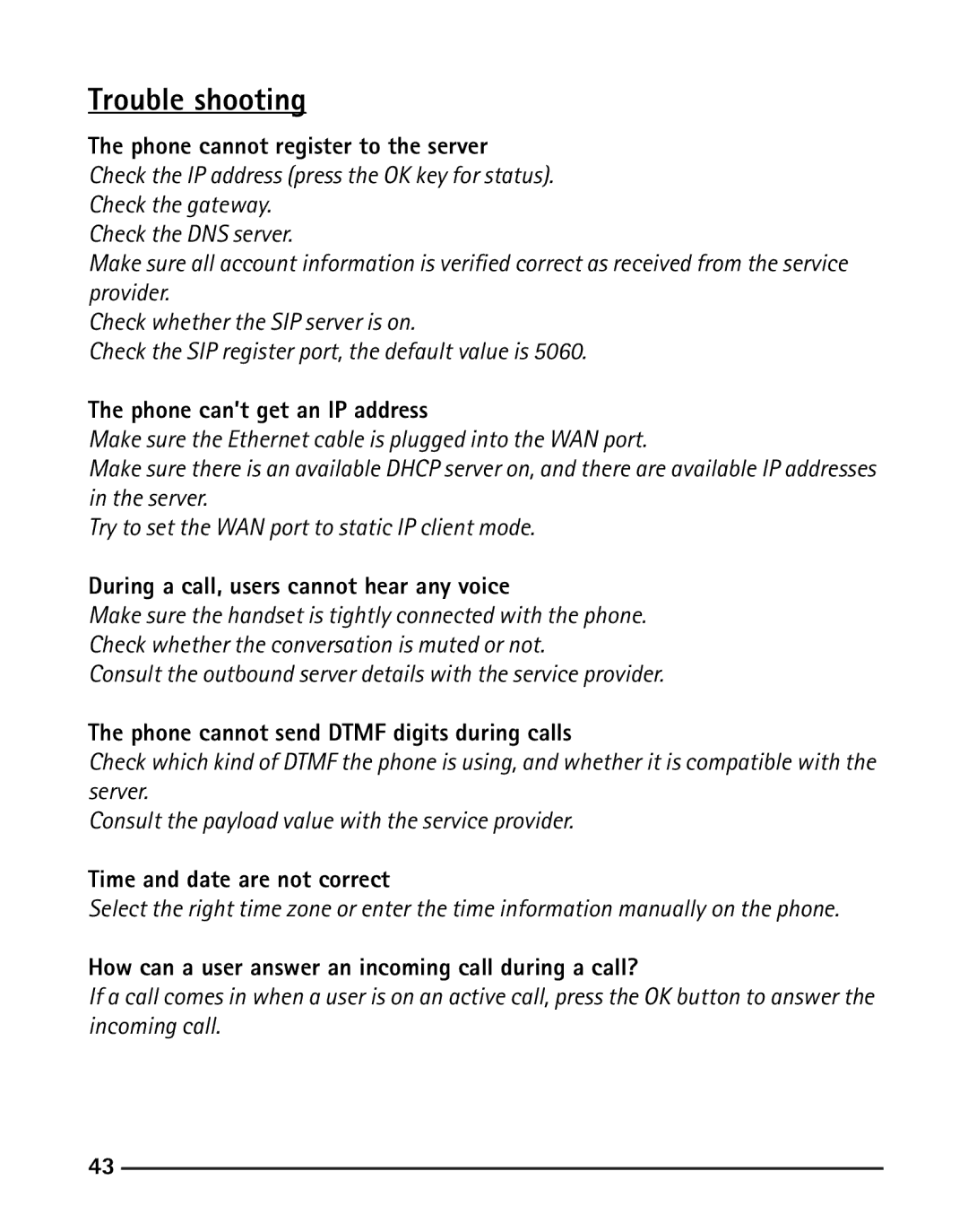 RCA IP120 manual Trouble shooting 