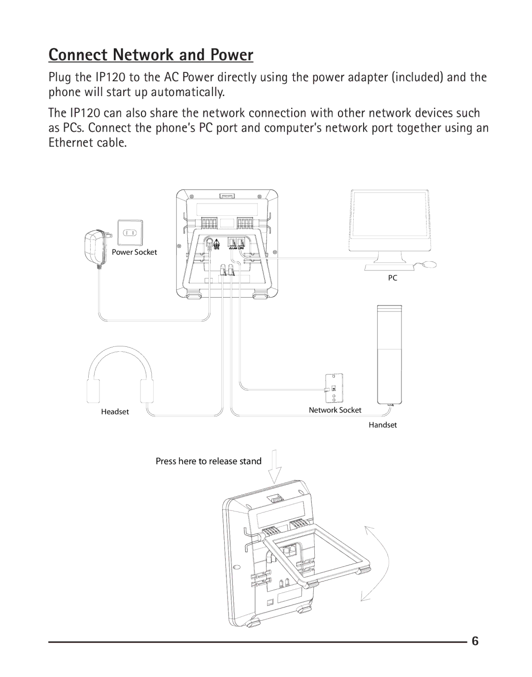 RCA IP120 manual Connect Network and Power 