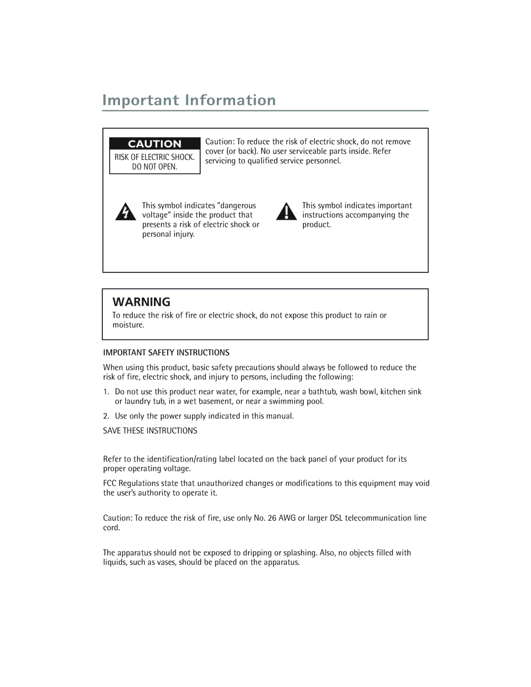 RCA IP900 manual Important Information 