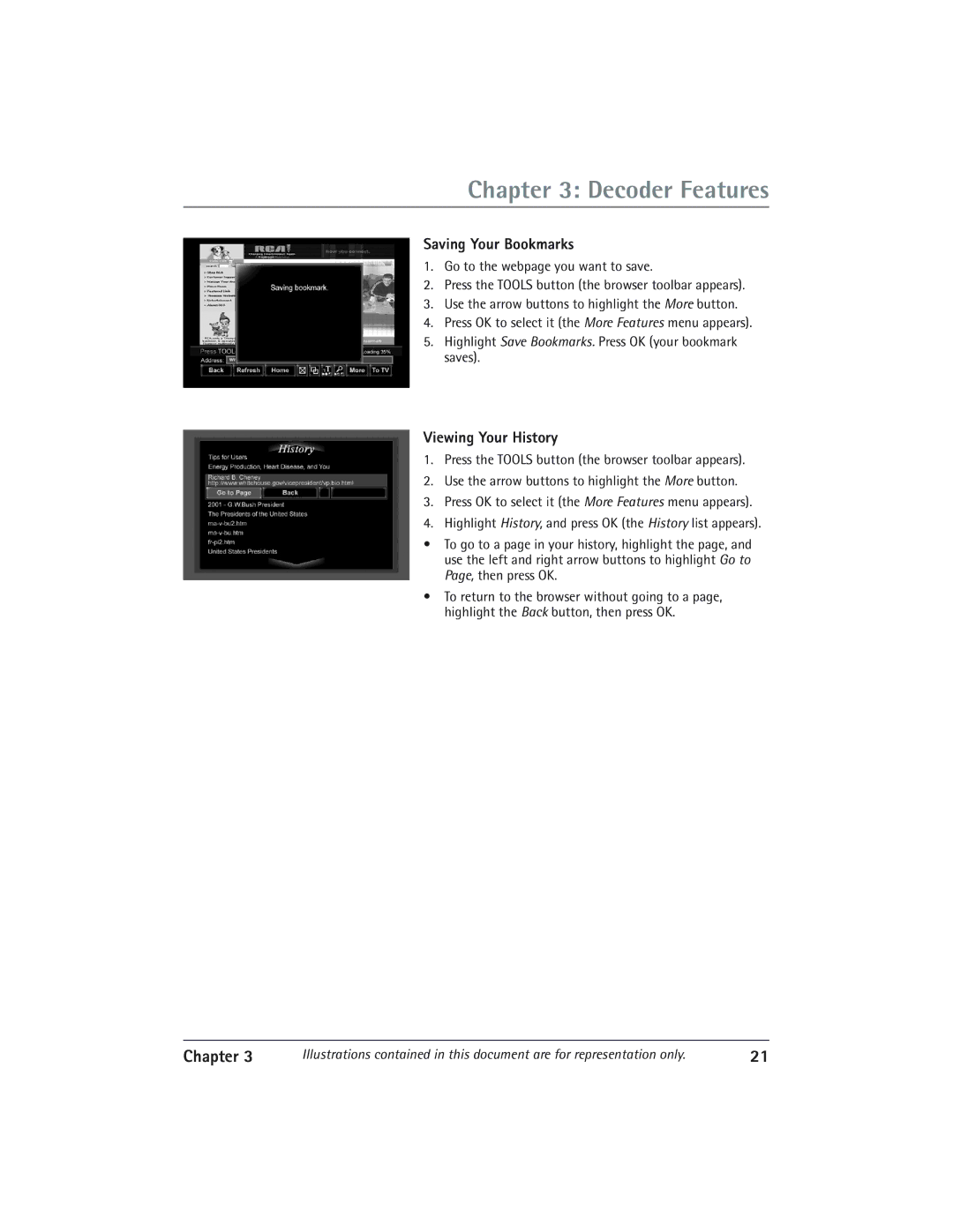 RCA IP900 manual Saving Your Bookmarks, Viewing Your History 