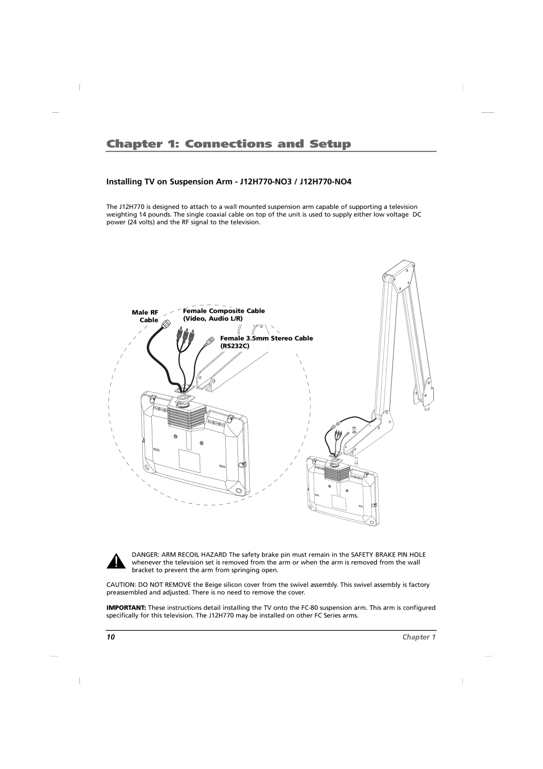 RCA manual Installing TV on Suspension Arm J12H770-NO3 / J12H770-NO4 