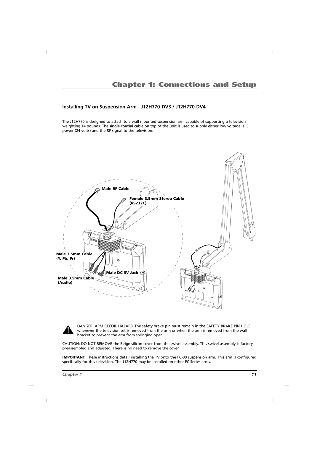 RCA manual Installing TV on Suspension Arm J12H770-DV3 / J12H770-DV4 