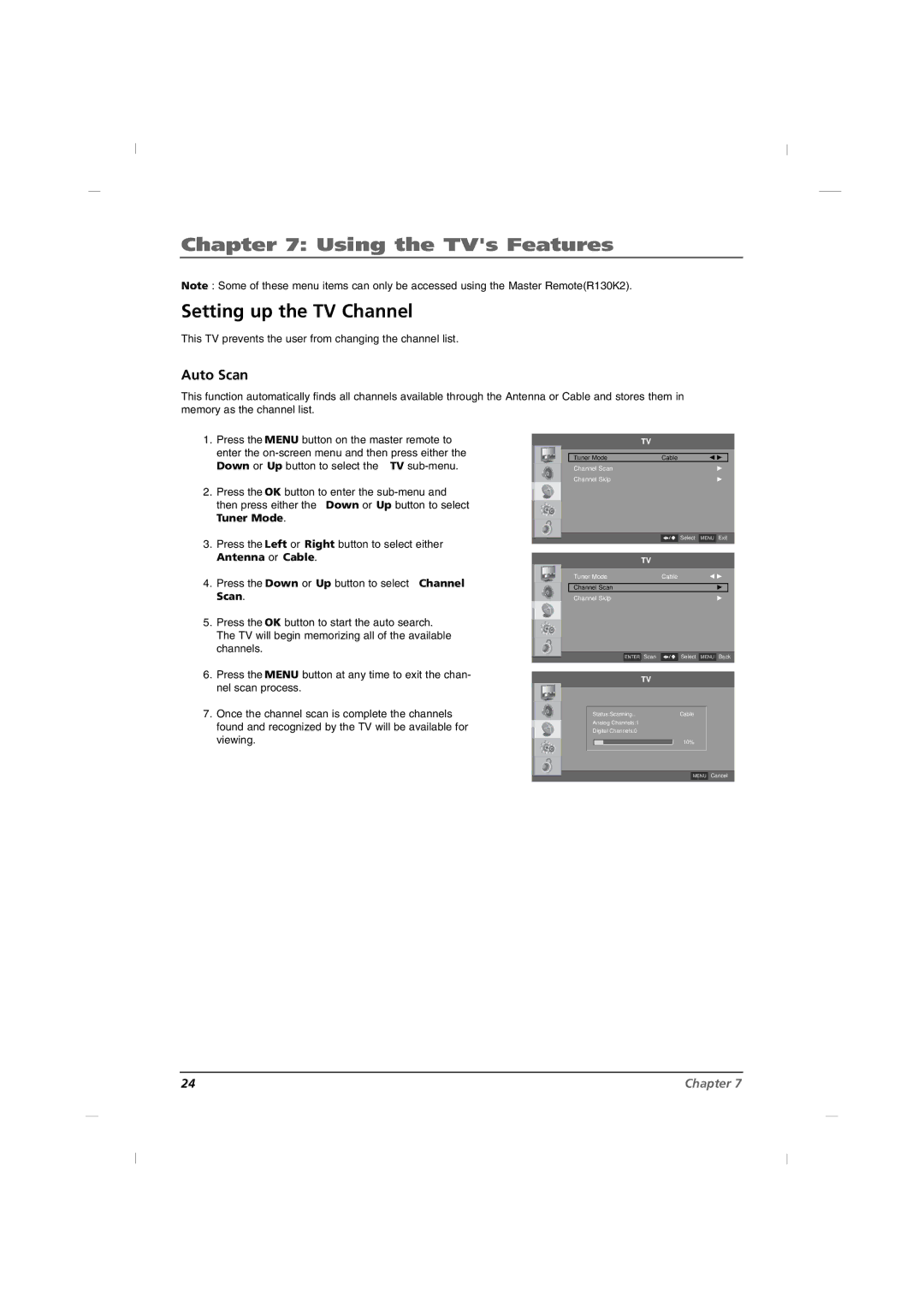 RCA J12H770 manual Using the TVs Features, Setting up the TV Channel, Auto Scan 