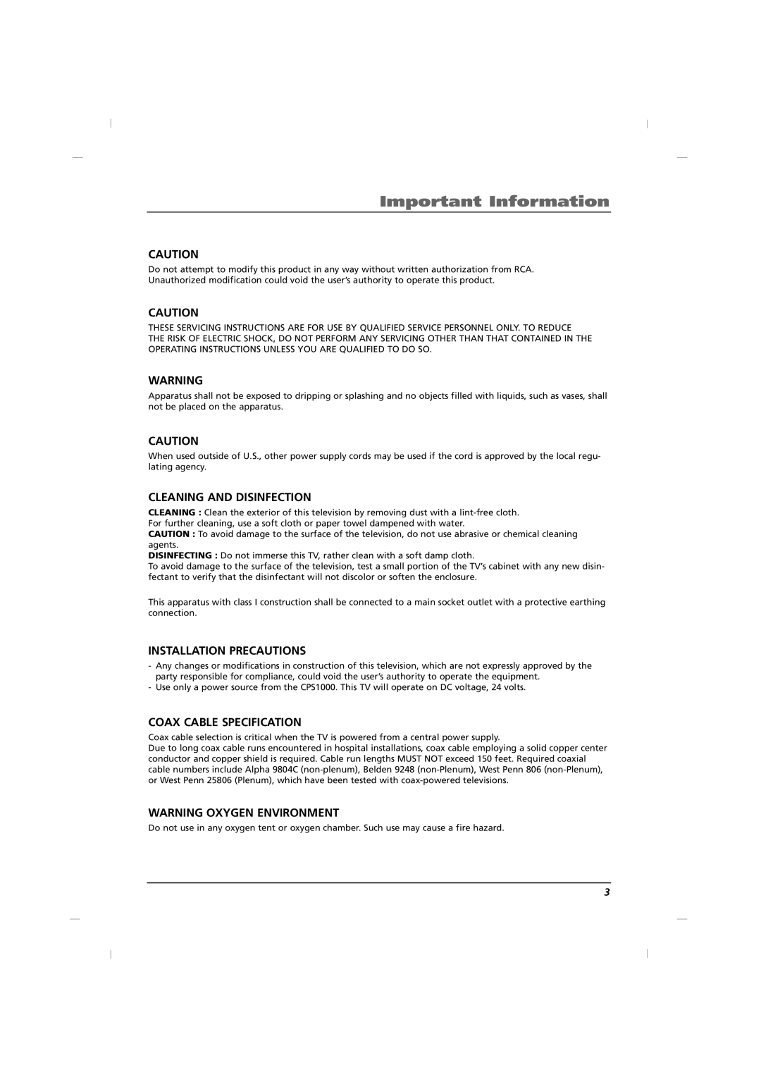 RCA J12H770 manual Cleaning and Disinfection 