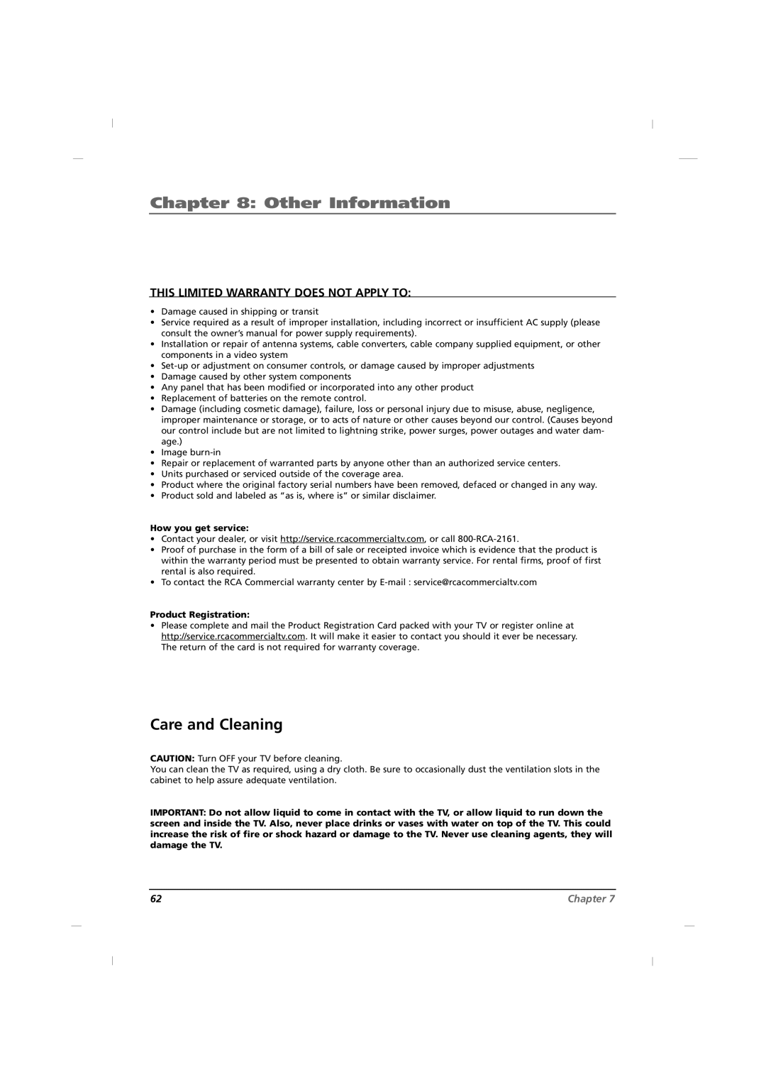 RCA J12H770 manual Care and Cleaning, How you get service, Product Registration 