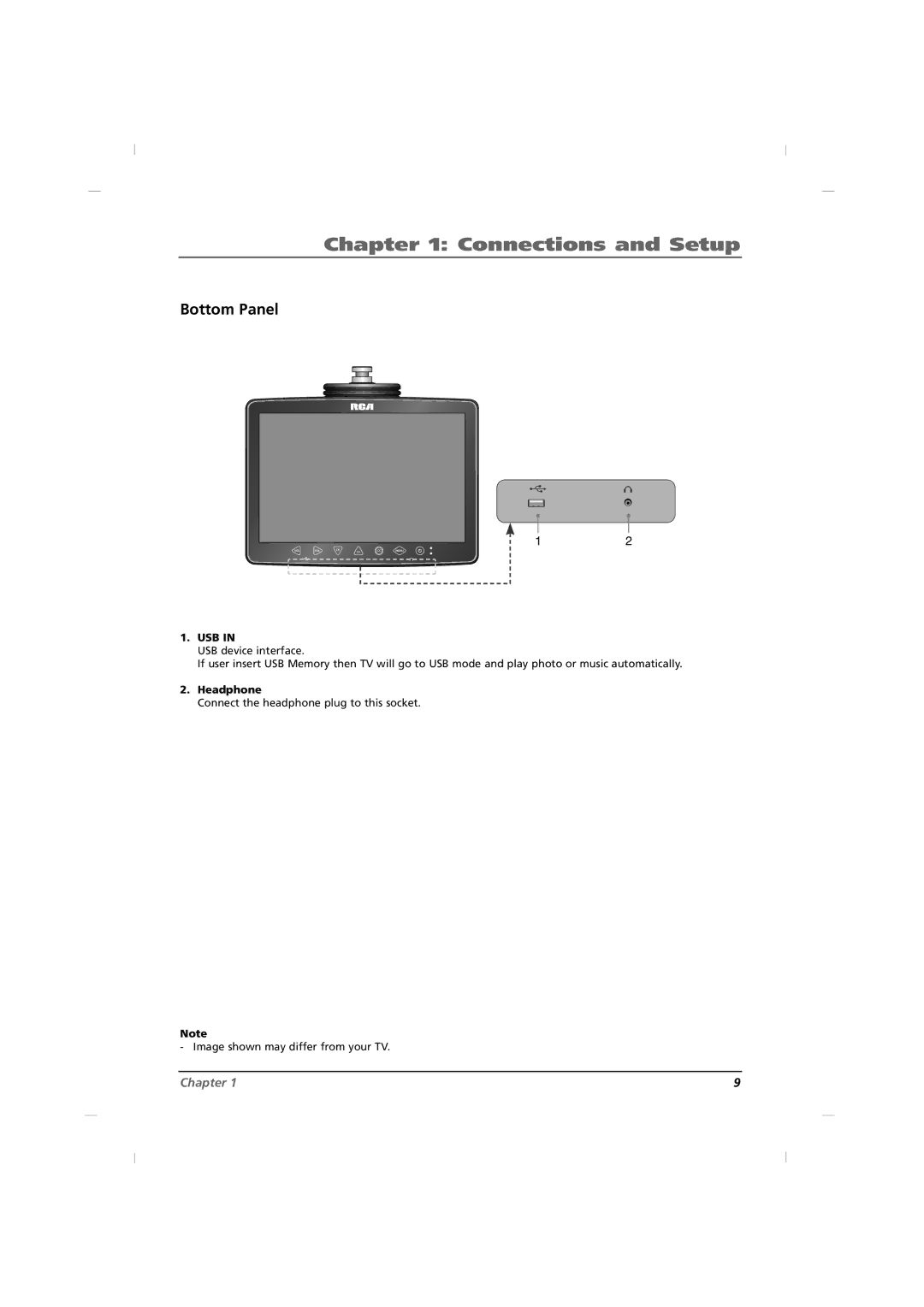 RCA J12H770 manual Bottom Panel, Headphone 