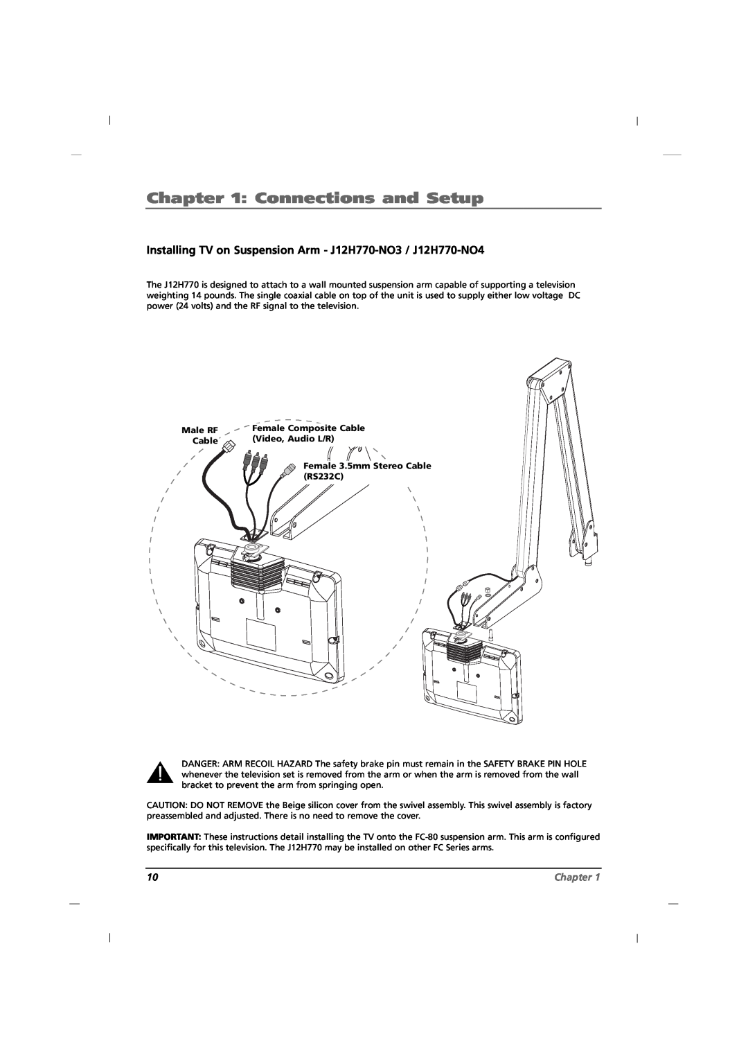 RCA manual Installing TV on Suspension Arm - J12H770-NO3 / J12H770-NO4, Connections and Setup, Chapter, Male RF, Cable 