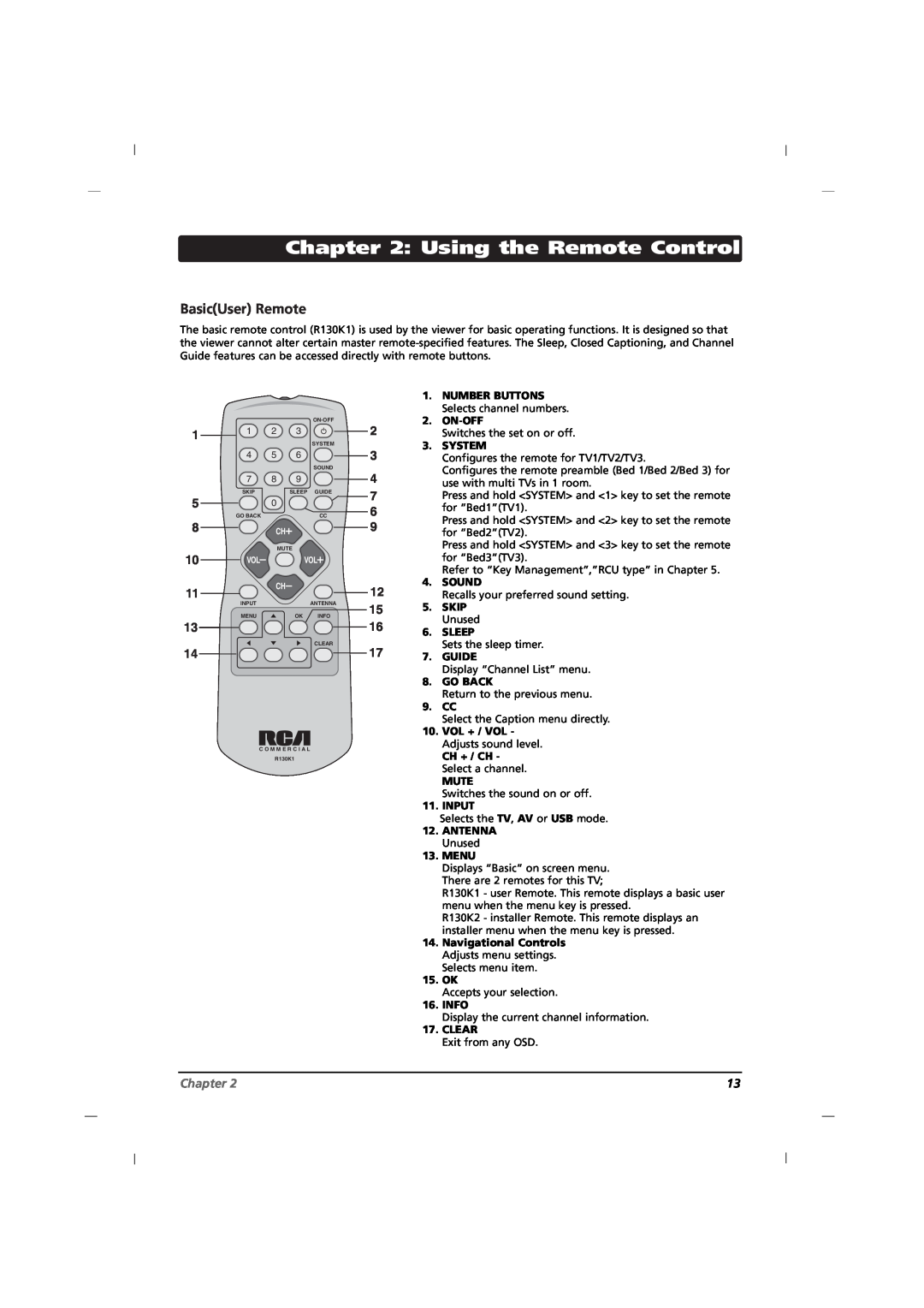 RCA J12H770 manual Using the Remote Control, BasicUser Remote, Chapter 