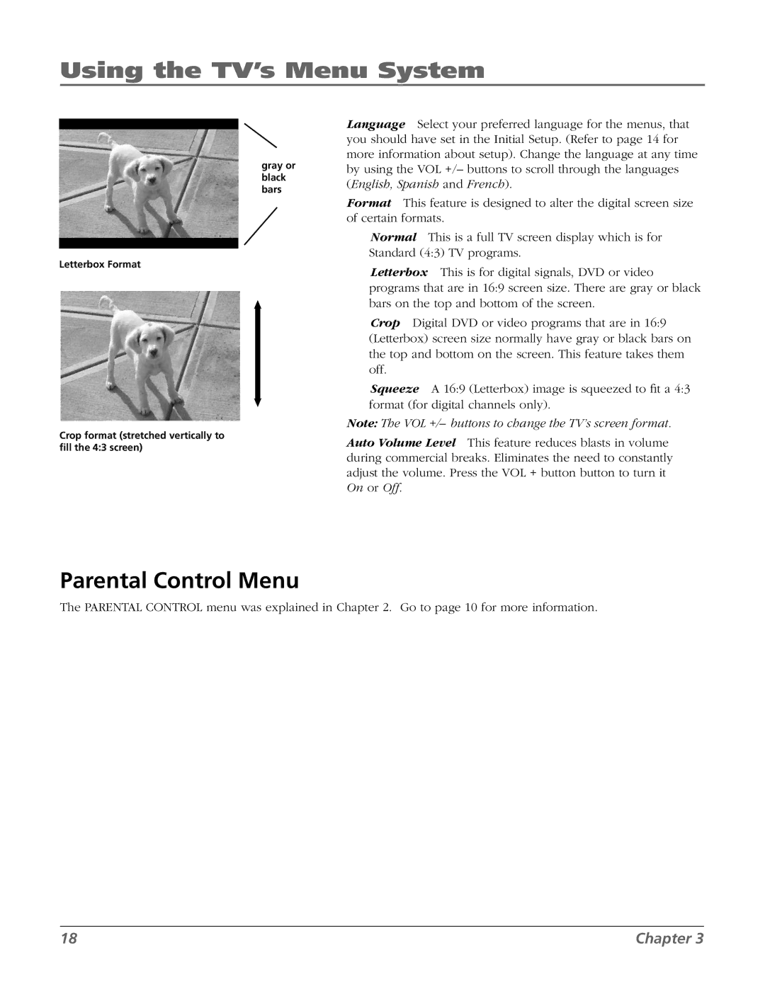 RCA J13804CL manual Parental Control Menu 